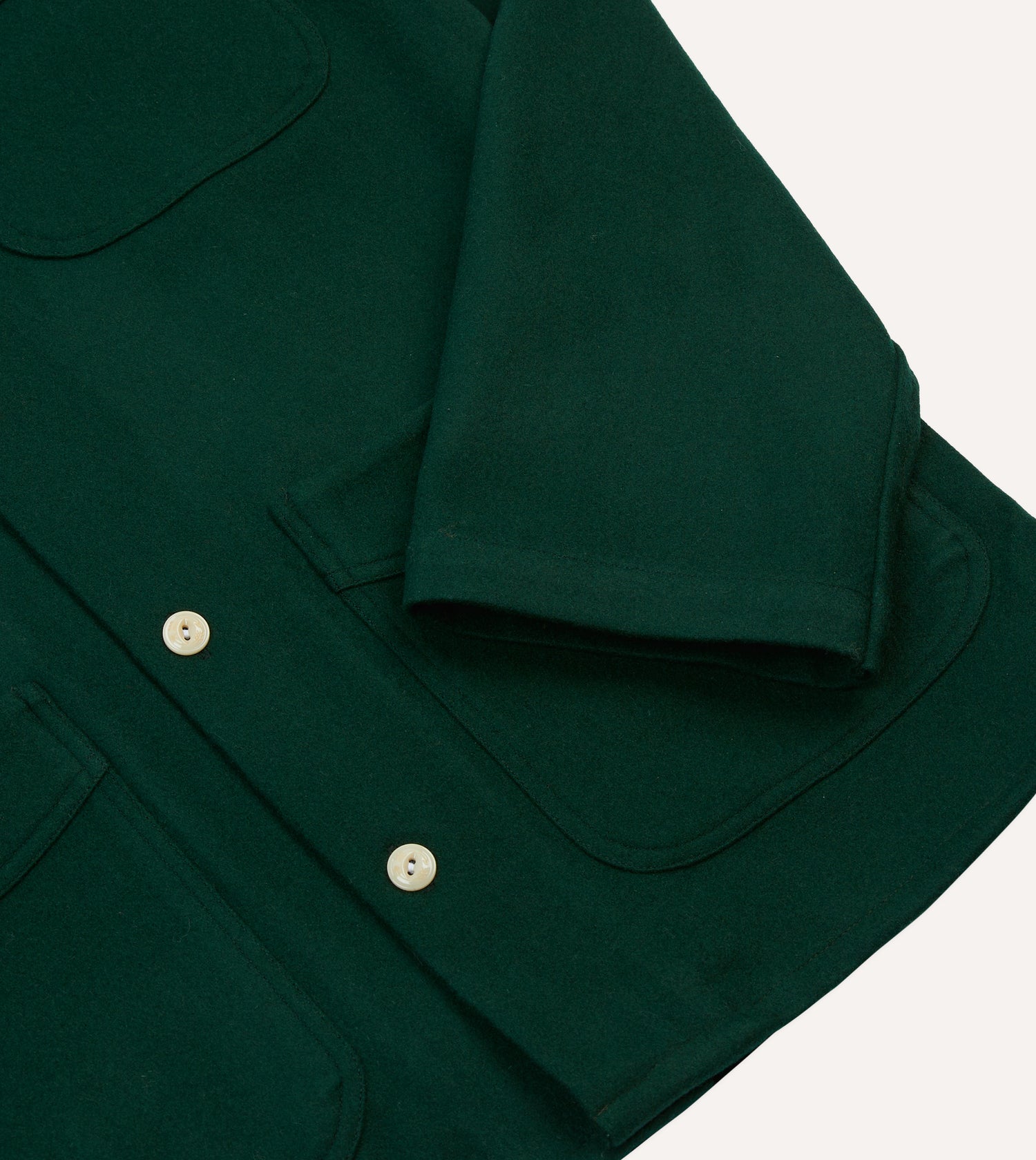 Green Wool Four-Pocket Camp Collar Work Shirt