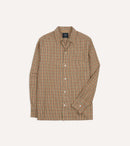 Brown and Green Check Brushed Cotton Twill Camp Collar Long Sleeve Shirt