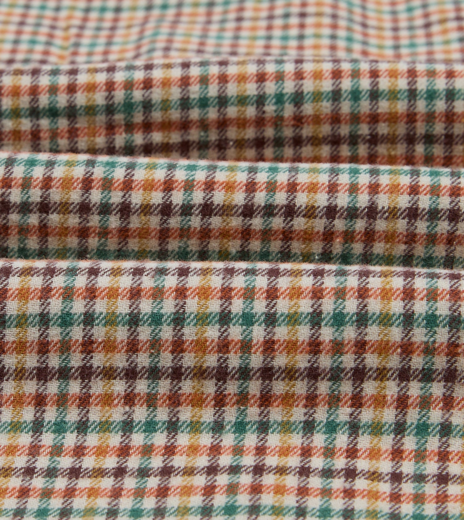 Brown and Green Check Brushed Cotton Twill Camp Collar Long Sleeve Shirt