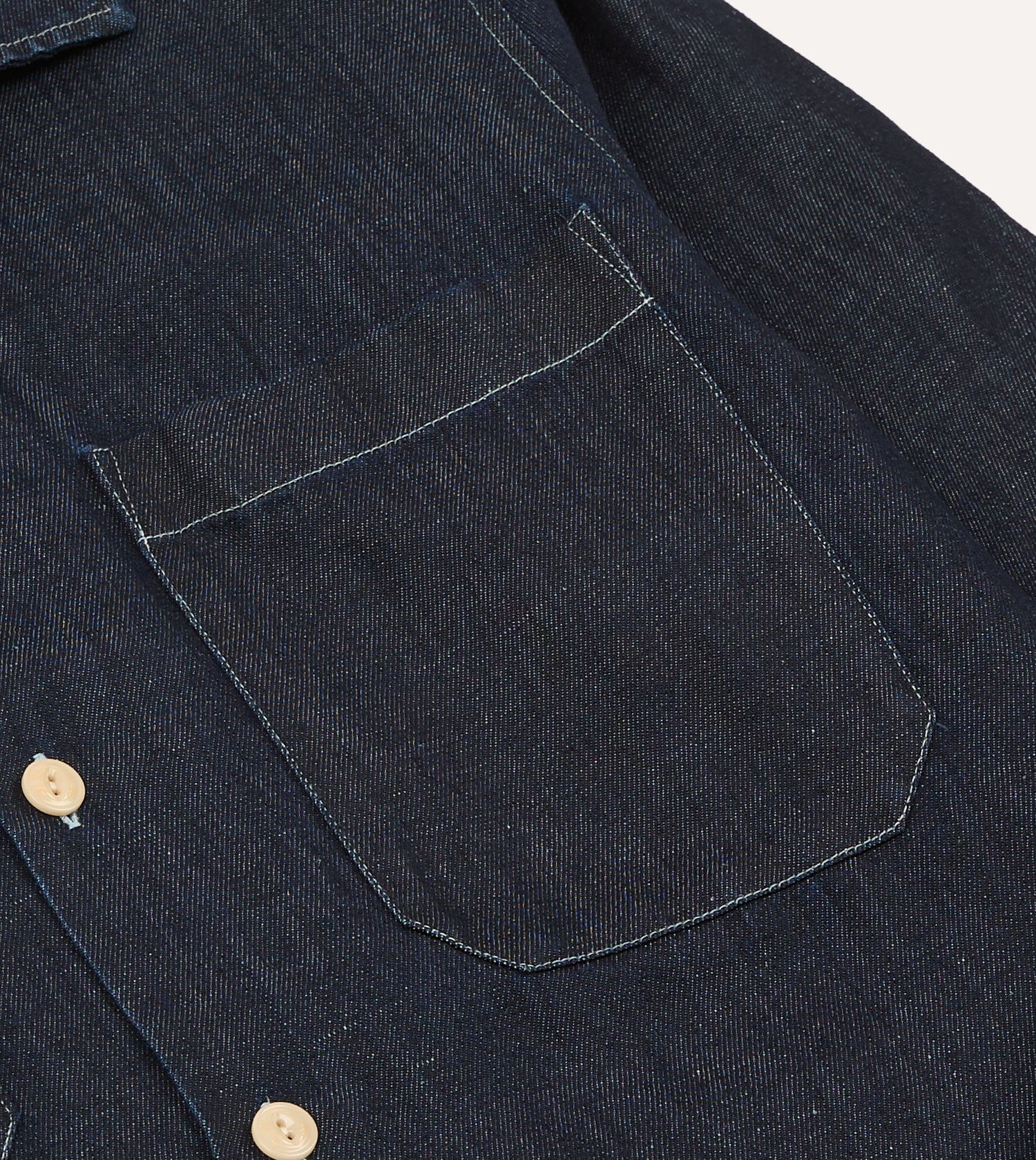 Navy Cotton-Hemp Denim Camp Collar Work Shirt