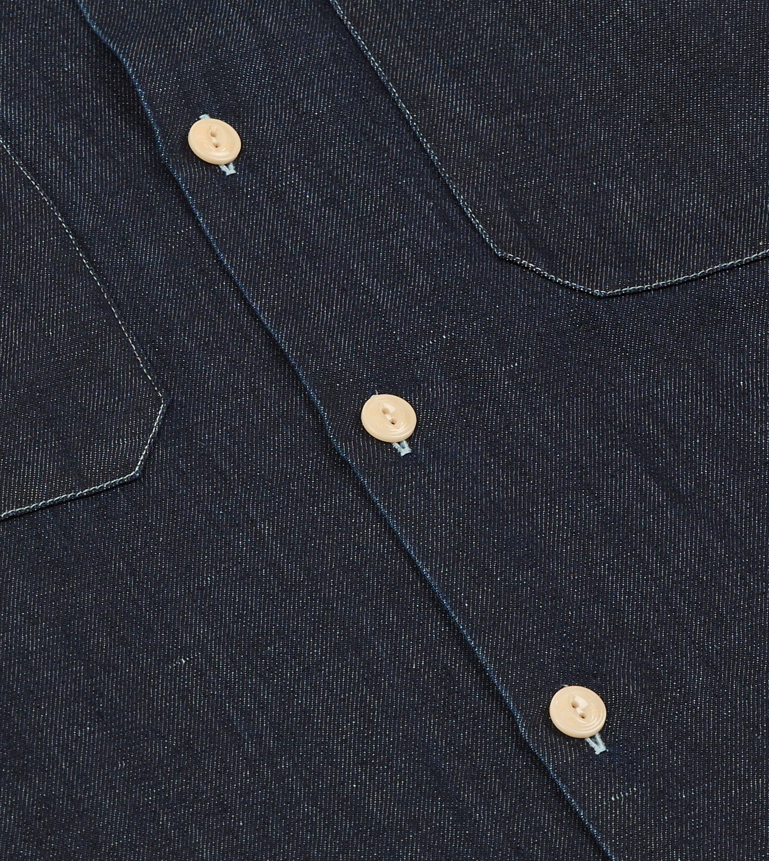 Navy Cotton-Hemp Denim Camp Collar Work Shirt