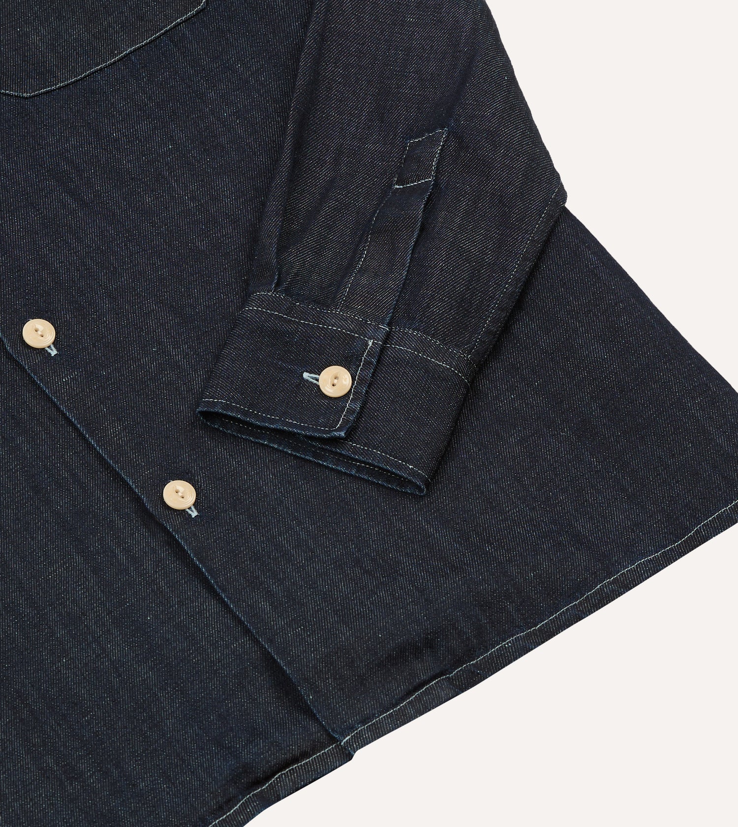Navy Cotton-Hemp Denim Camp Collar Work Shirt