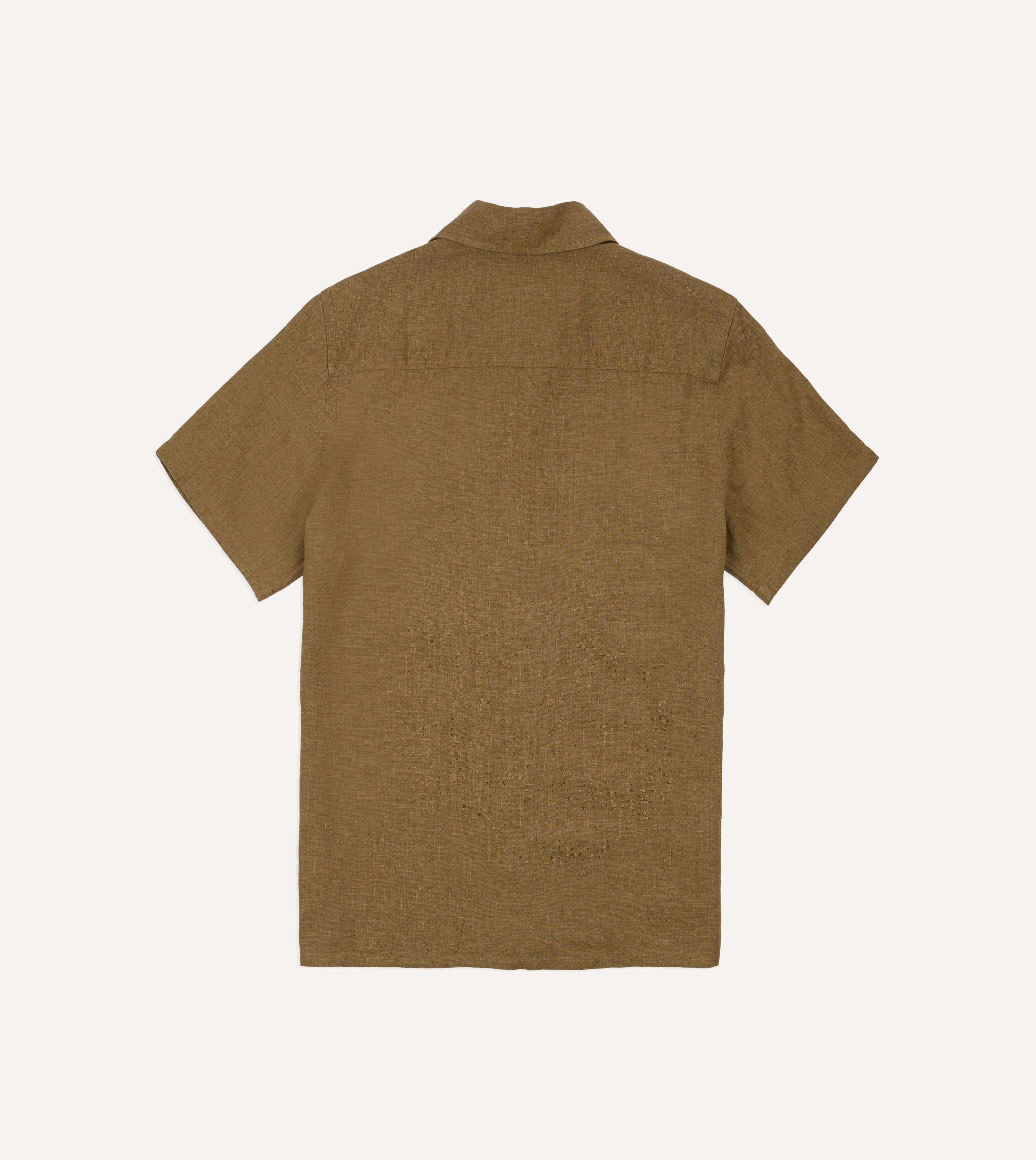 Khaki Linen Short Sleeve Camp Collar Military Shirt