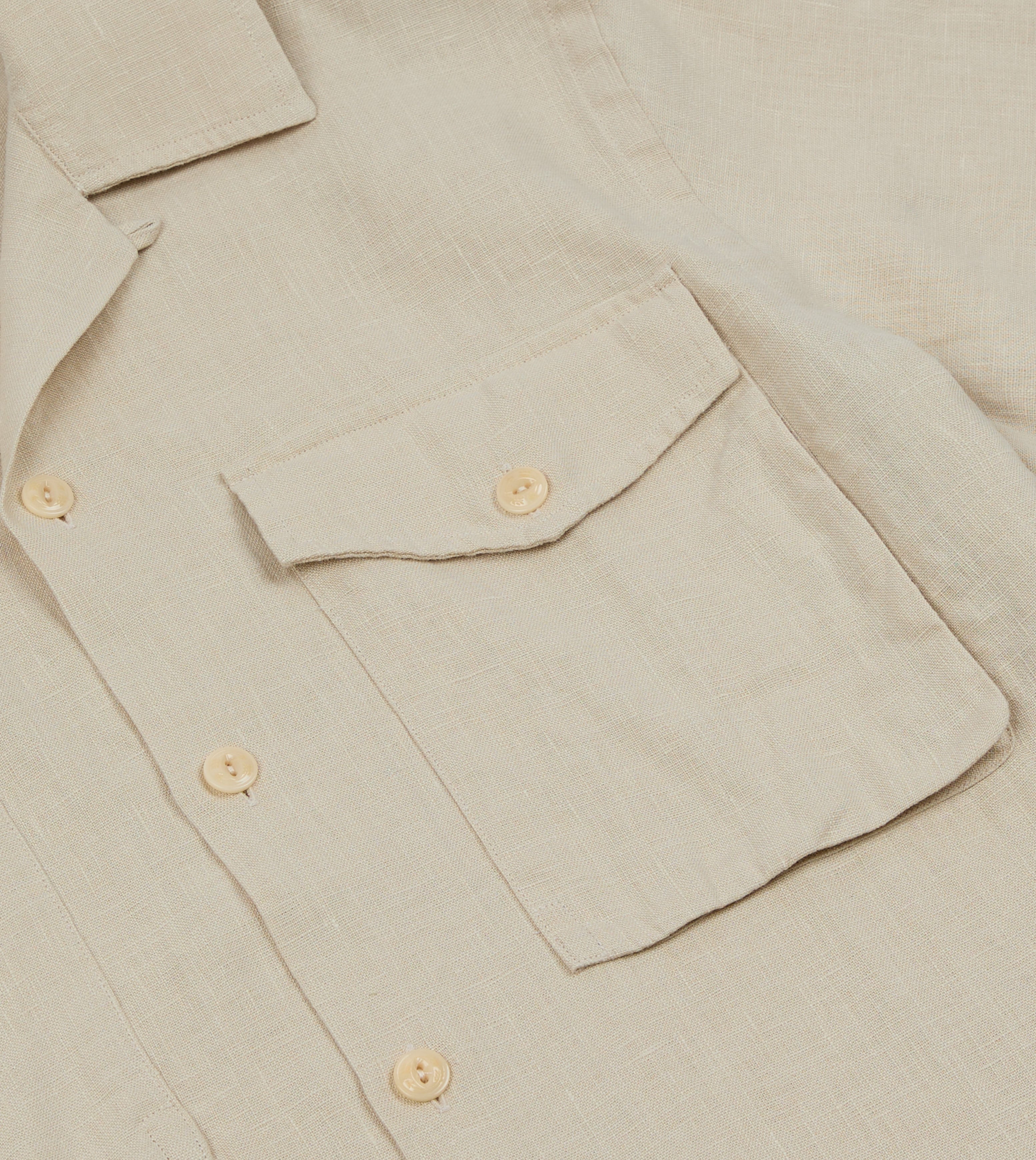 Ecru Linen Short Sleeve Camp Collar Military Shirt – Drakes US