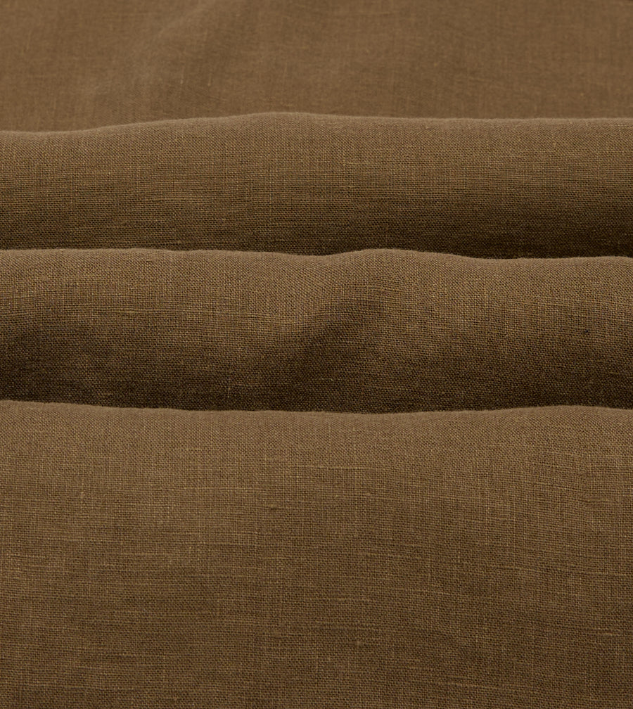 Khaki Linen Four-Pocket Camp Collar Work Shirt