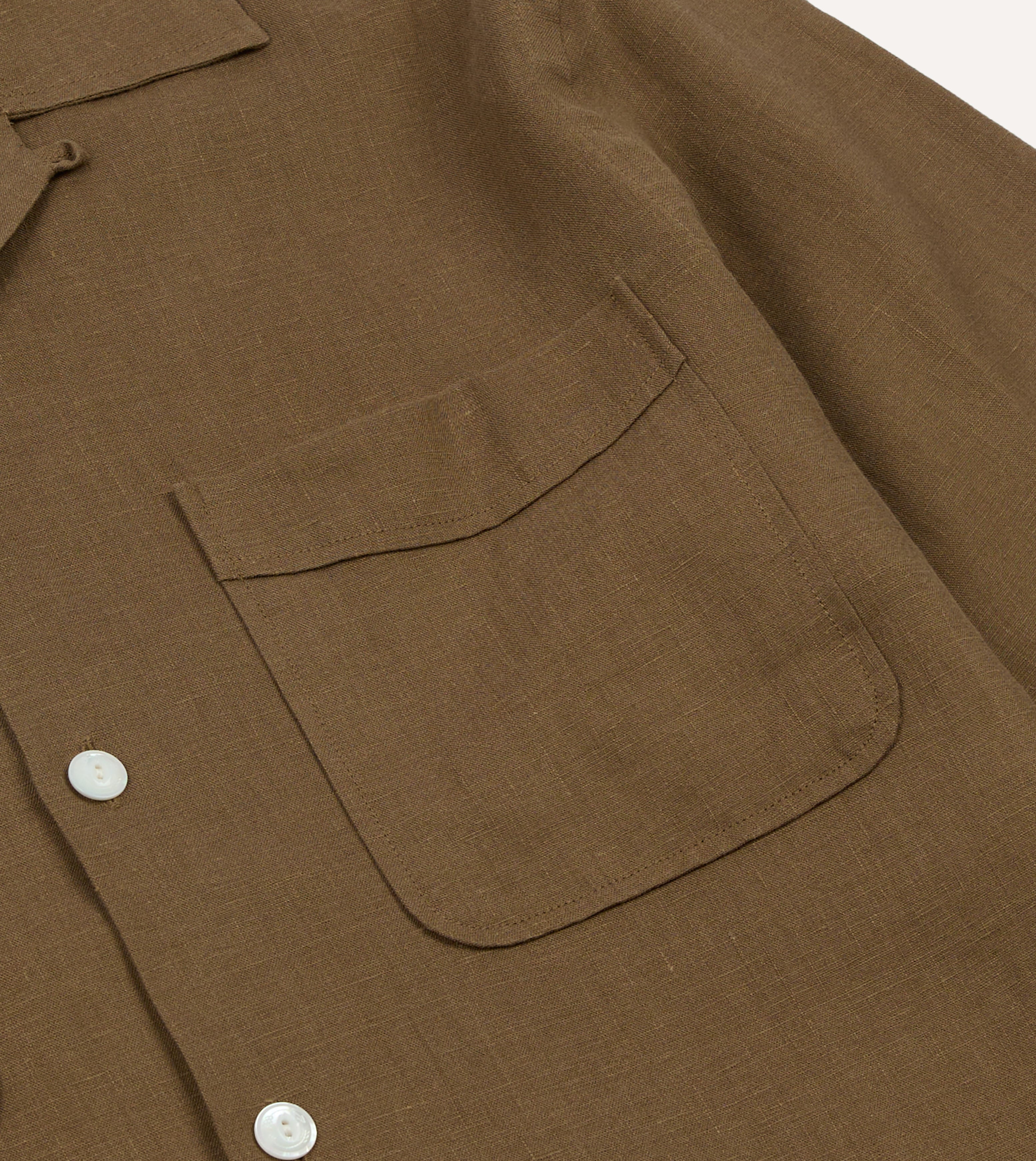 Khaki Linen Four-Pocket Camp Collar Work Shirt – Drakes US
