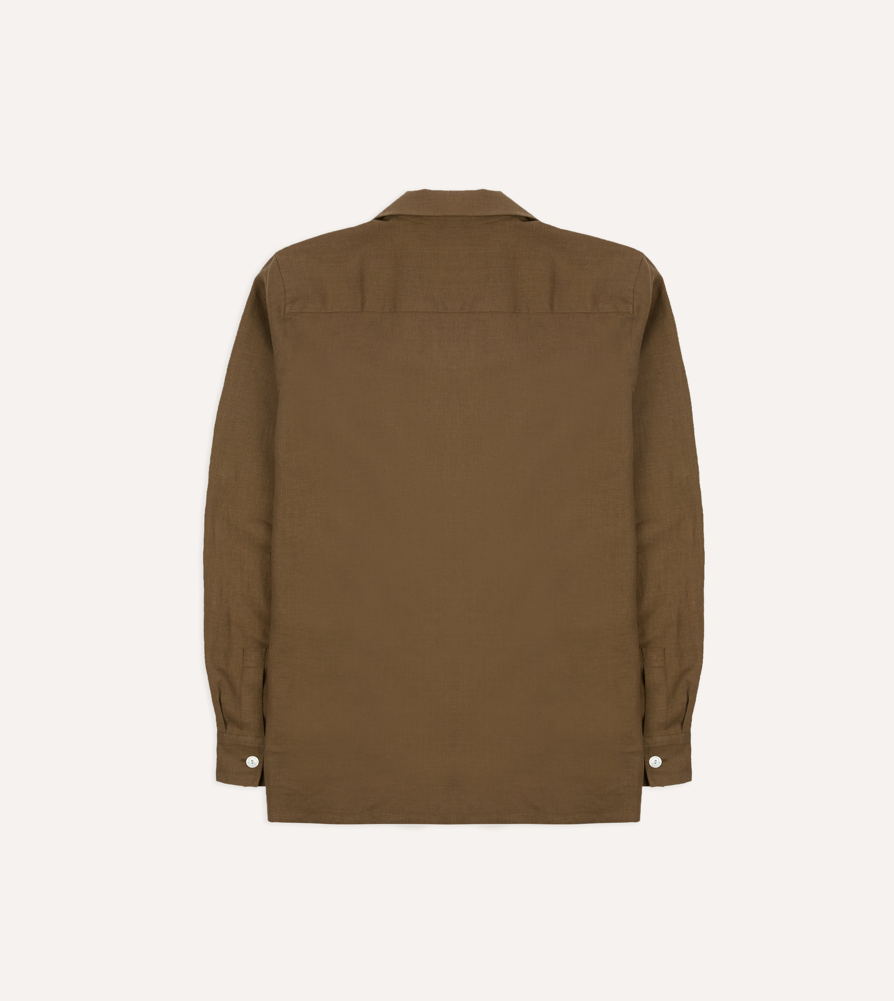 Khaki Linen Four-Pocket Camp Collar Work Shirt