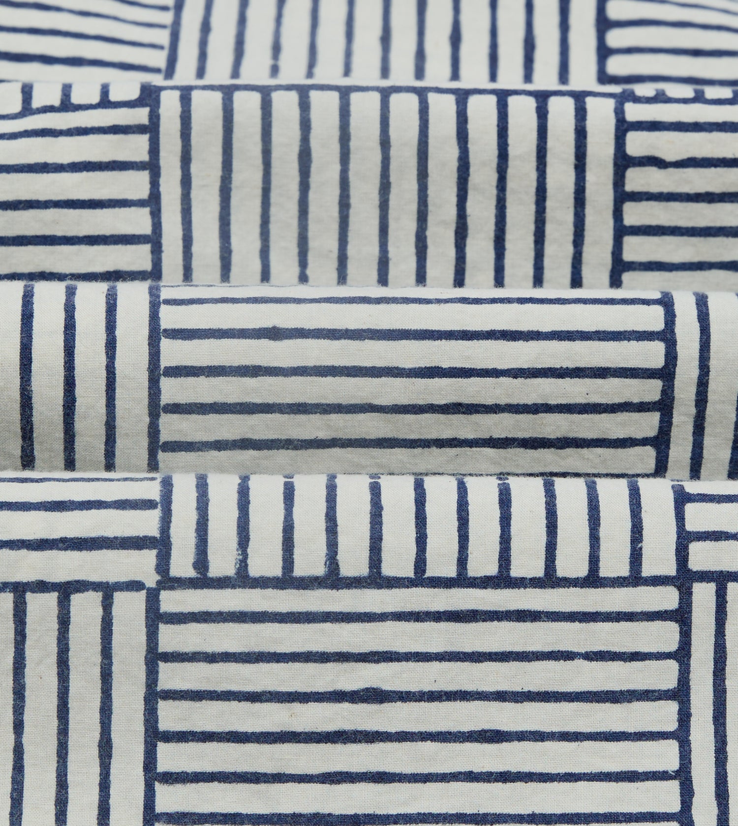 Navy Weave Block Print Cotton Camp Collar Short Sleeve Shirt