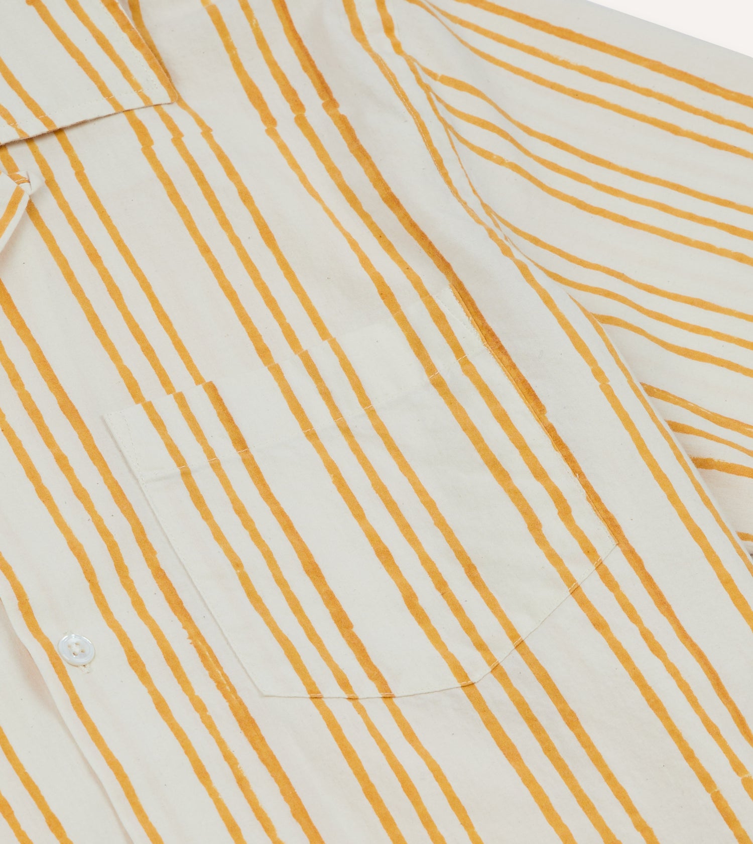 Yellow Triple Stripe Block Print Cotton Camp Collar Short Sleeve Shirt