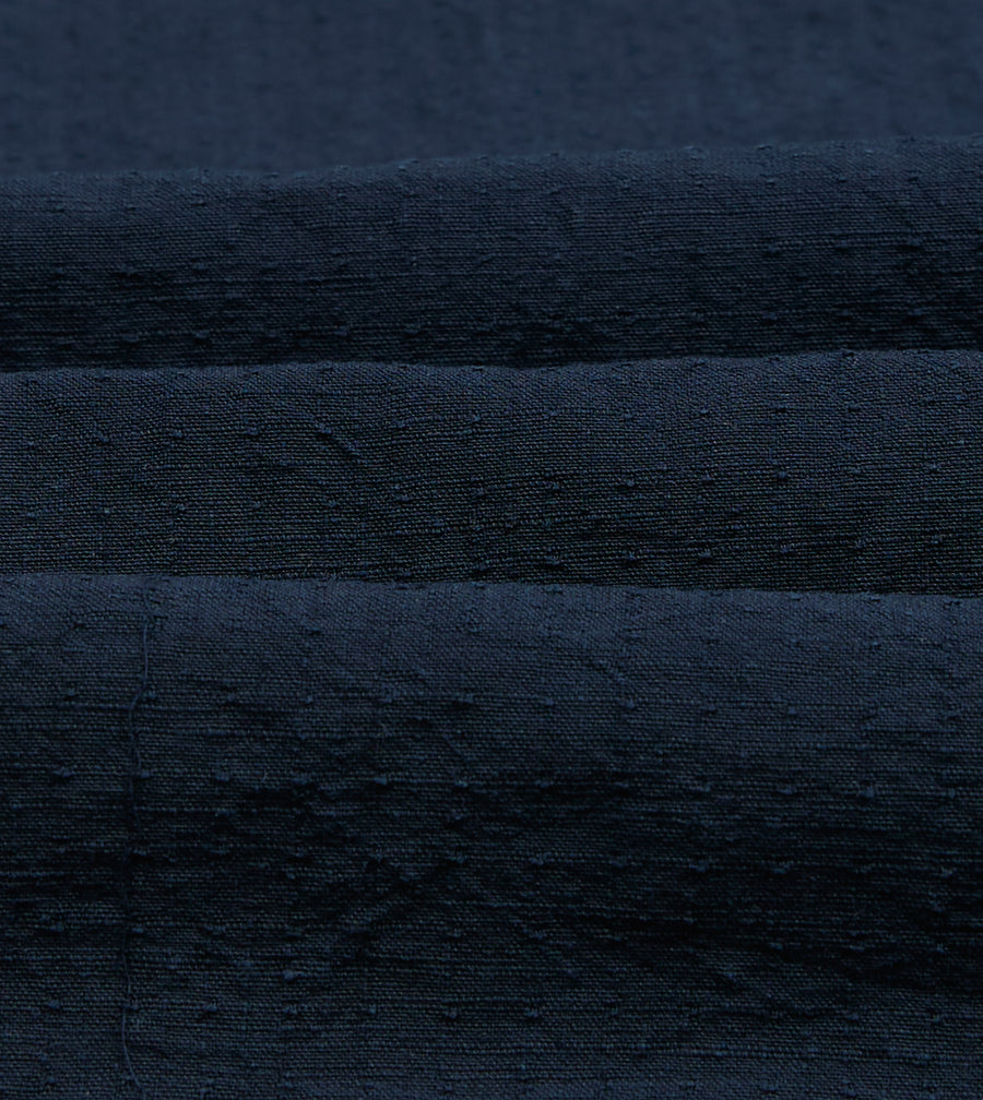 Navy Cotton-Linen Camp Collar Three Pocket Short Sleeve Shirt