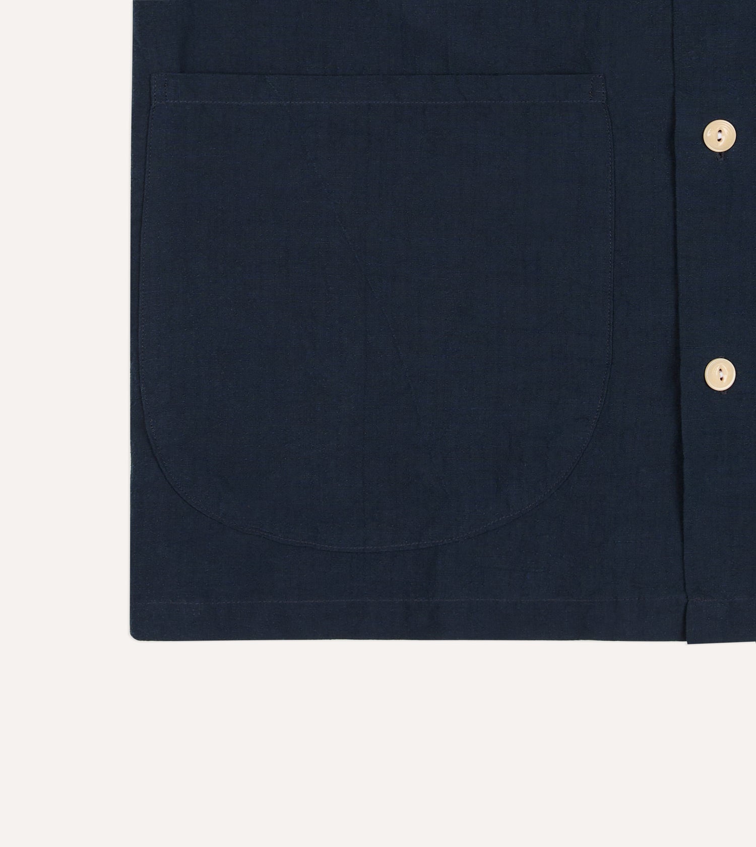 Navy Cotton-Linen Camp Collar Three Pocket Short Sleeve Shirt