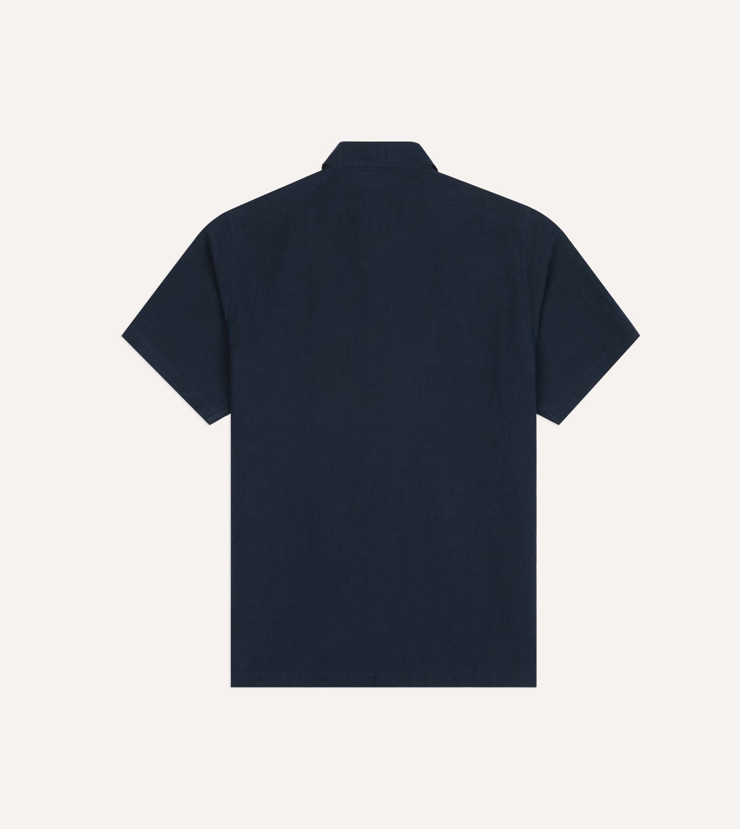 Navy Cotton-Linen Camp Collar Three Pocket Short Sleeve Shirt