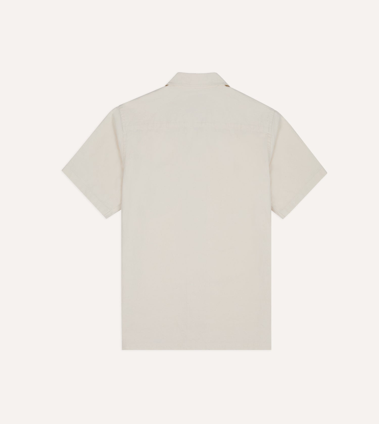 Ecru Cotton-Hemp Camp Collar Short Sleeve Shirt