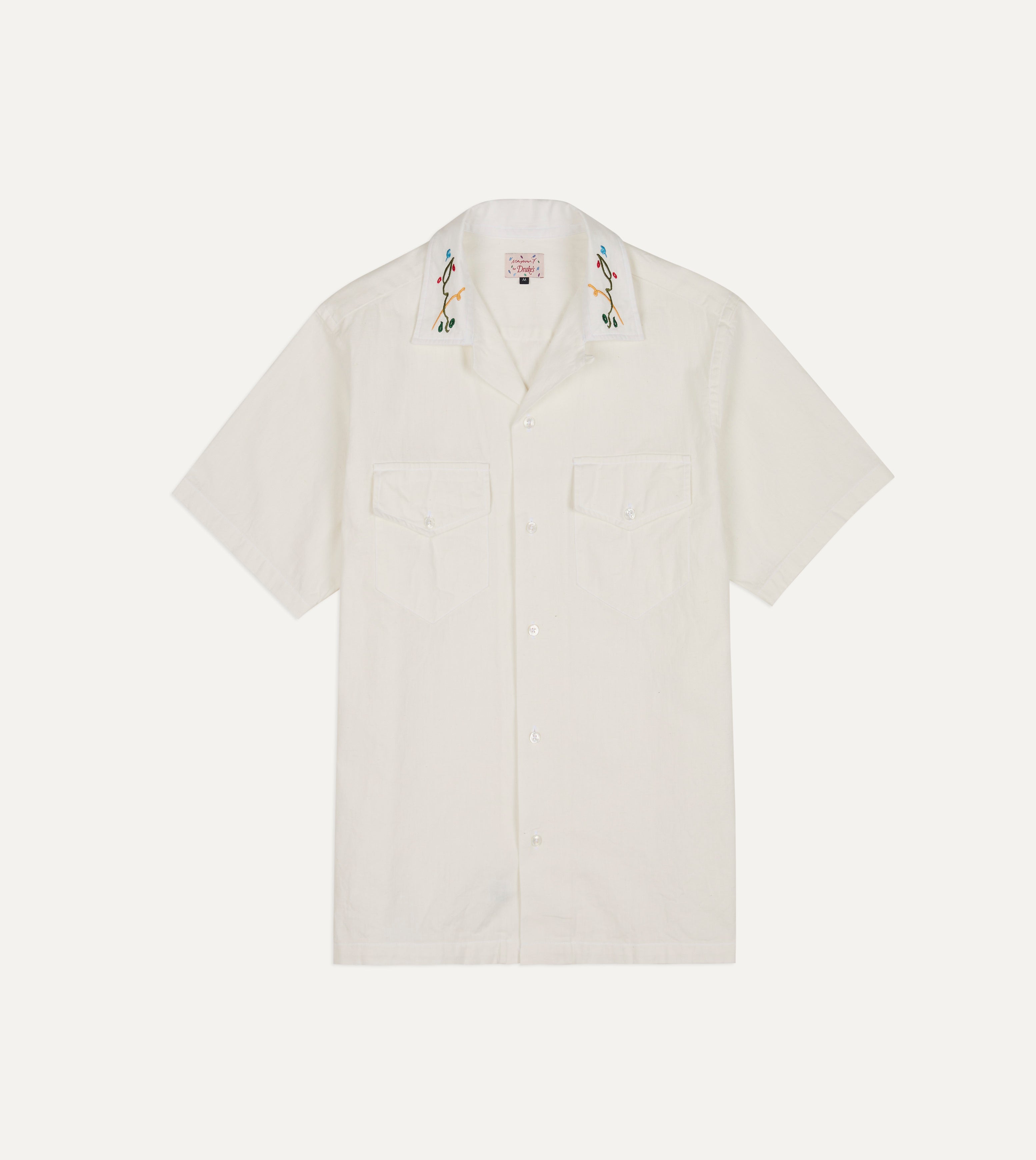 Mayumi Y. for Drake's Embroidered Cotton-Linen Camp Collar Short