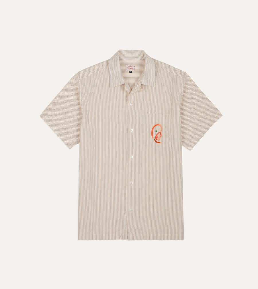 Mayumi Y. for Drake’s Stripe Cotton Camp Collar Short Sleeve Shirt