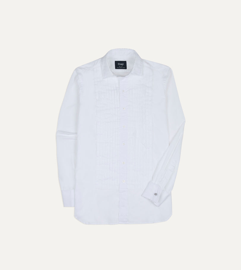 White Cotton Pleated Bib Front Dinner Shirt