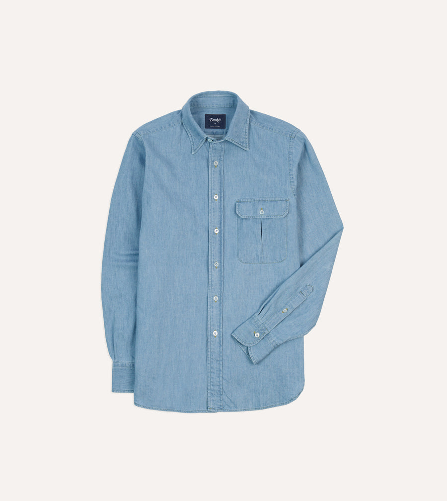 Bleach Wash Denim Work Shirt