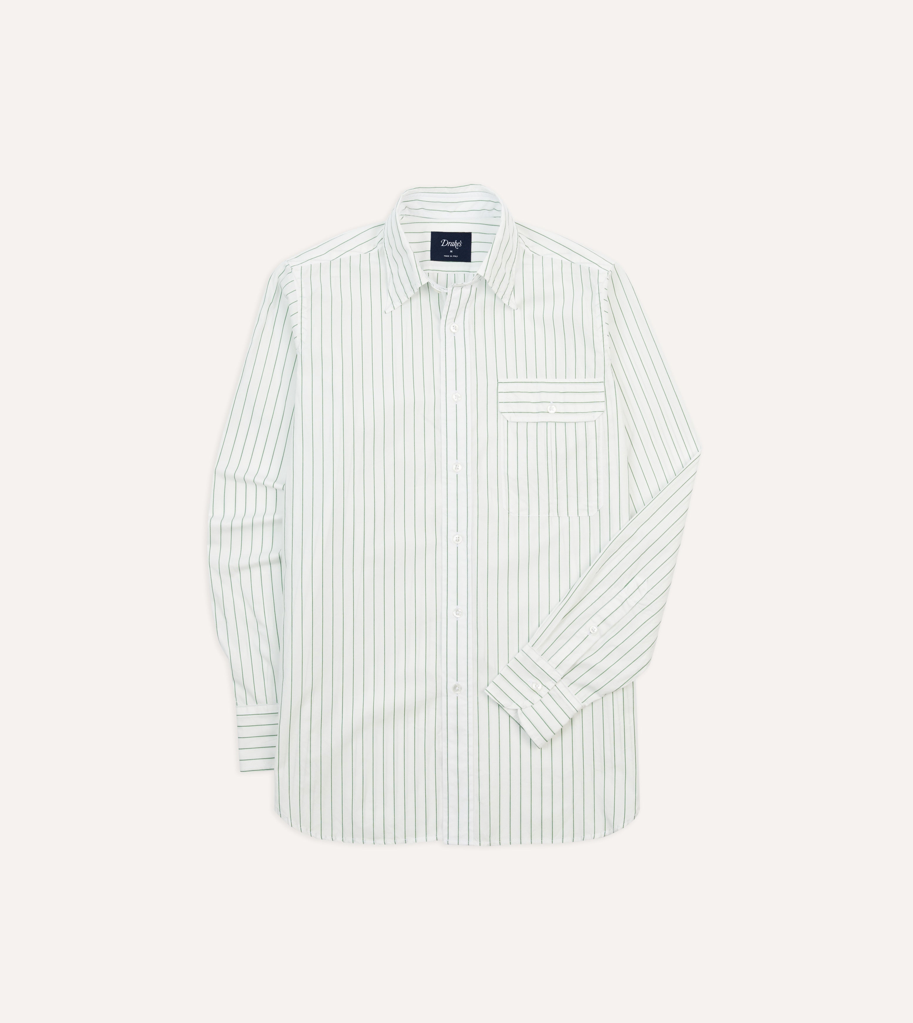 Green Pencil Stripe Cotton Long Point Collar Shirt
