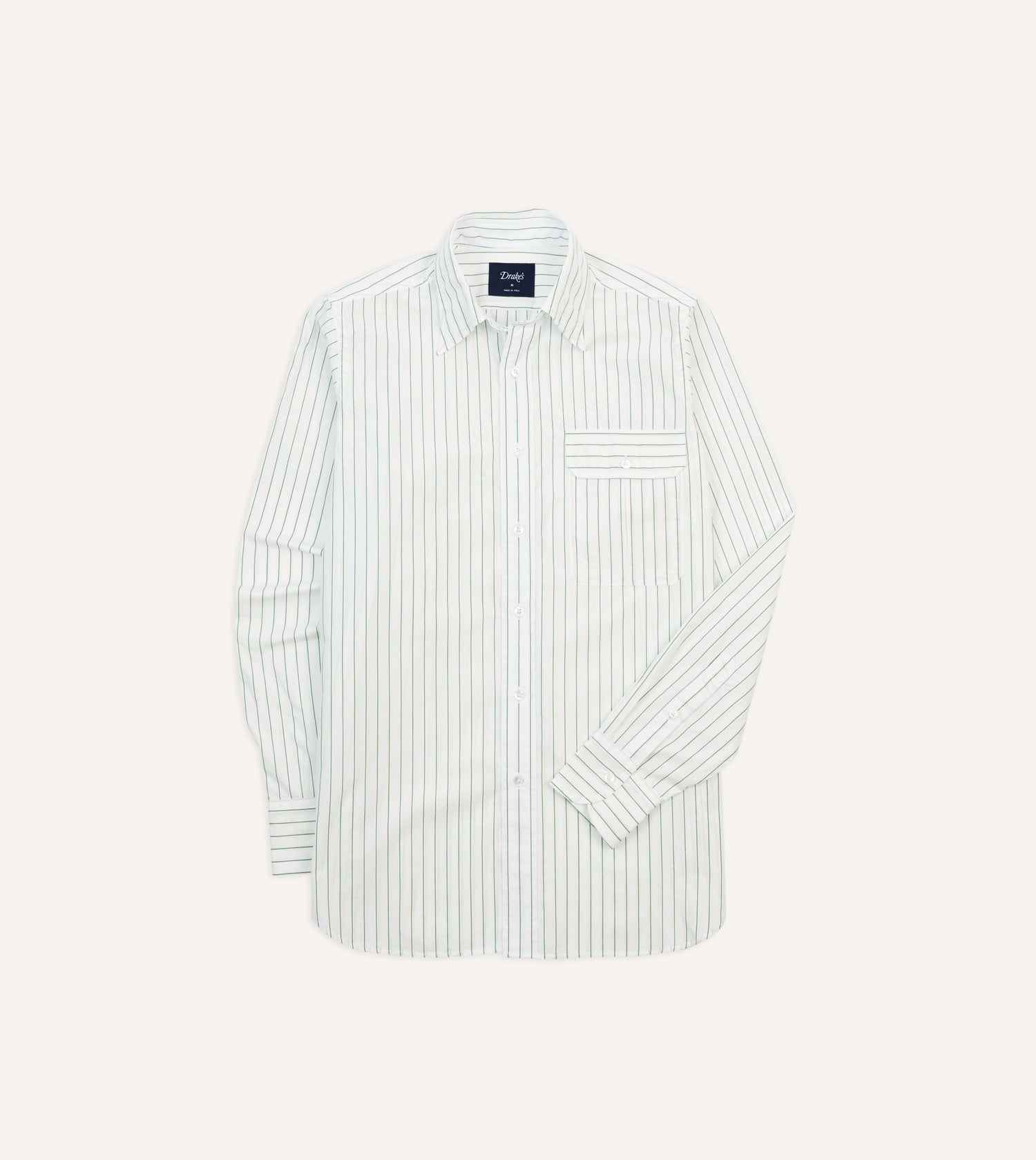 Green Pencil Stripe Cotton Long Point Collar Shirt