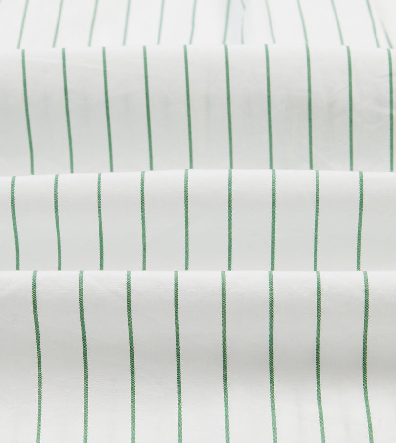 Green Pencil Stripe Cotton Long Point Collar Shirt
