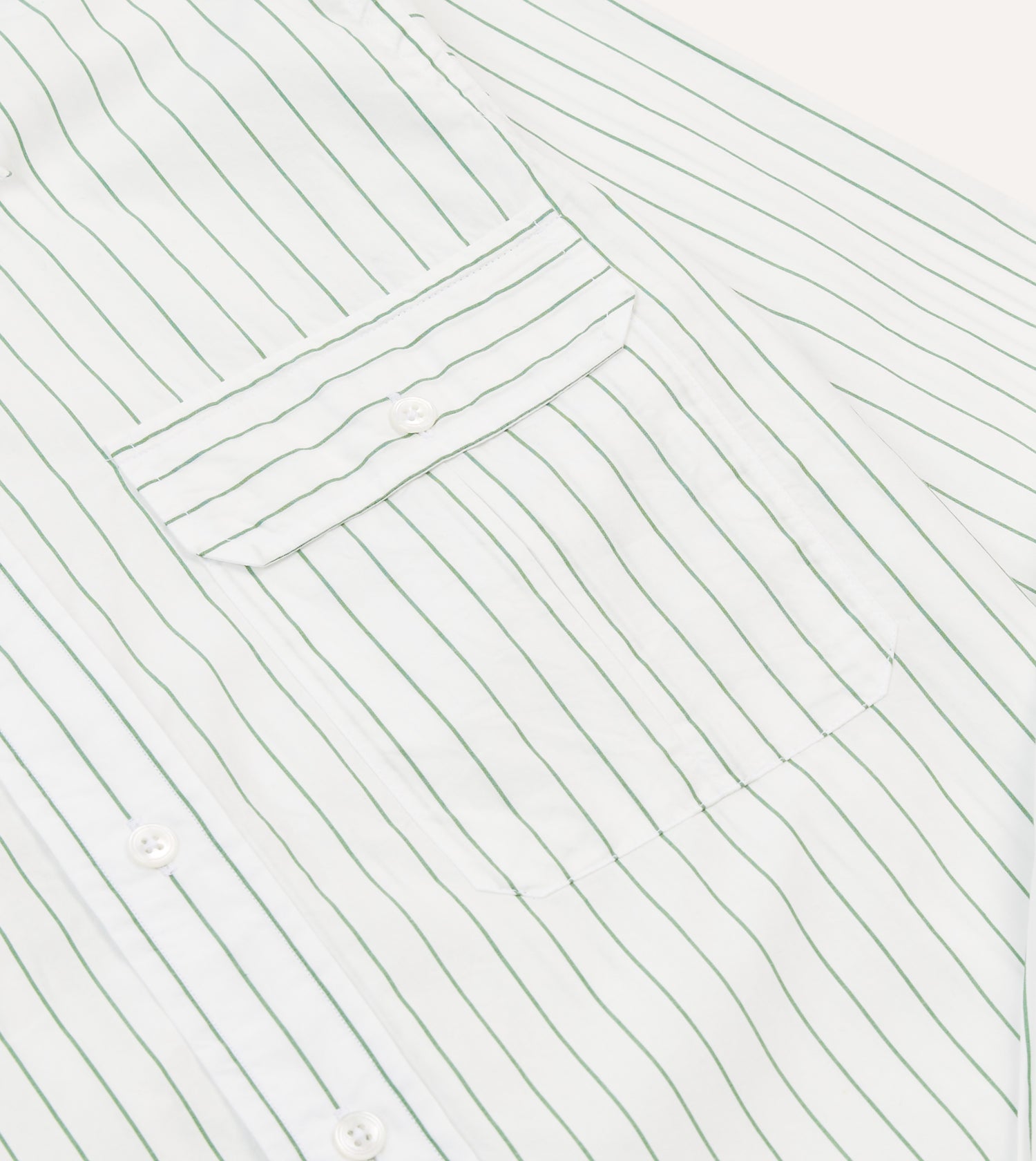 Green Pencil Stripe Cotton Long Point Collar Shirt