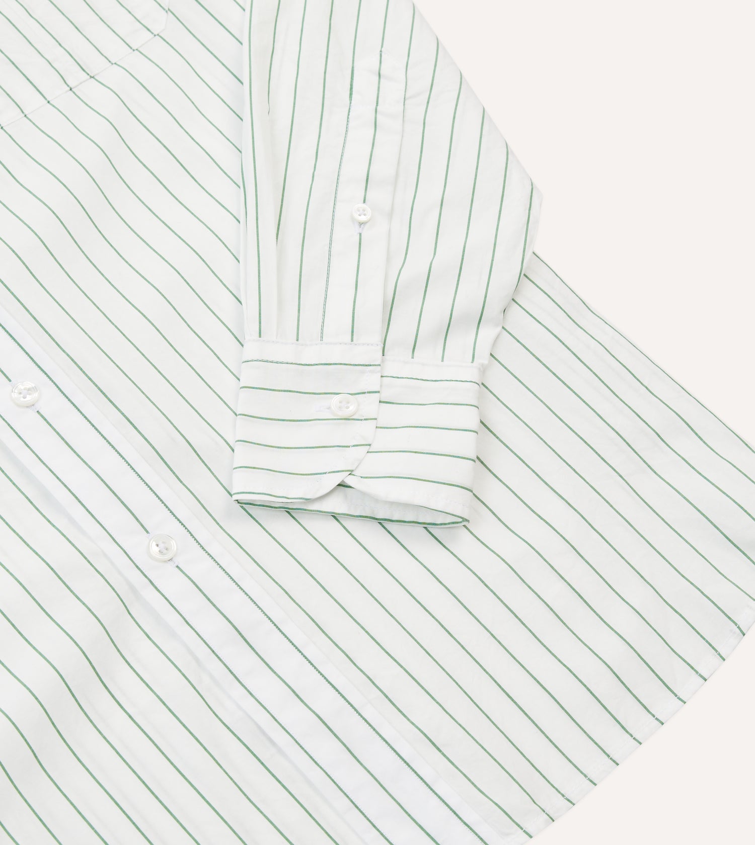 Green Pencil Stripe Cotton Long Point Collar Shirt