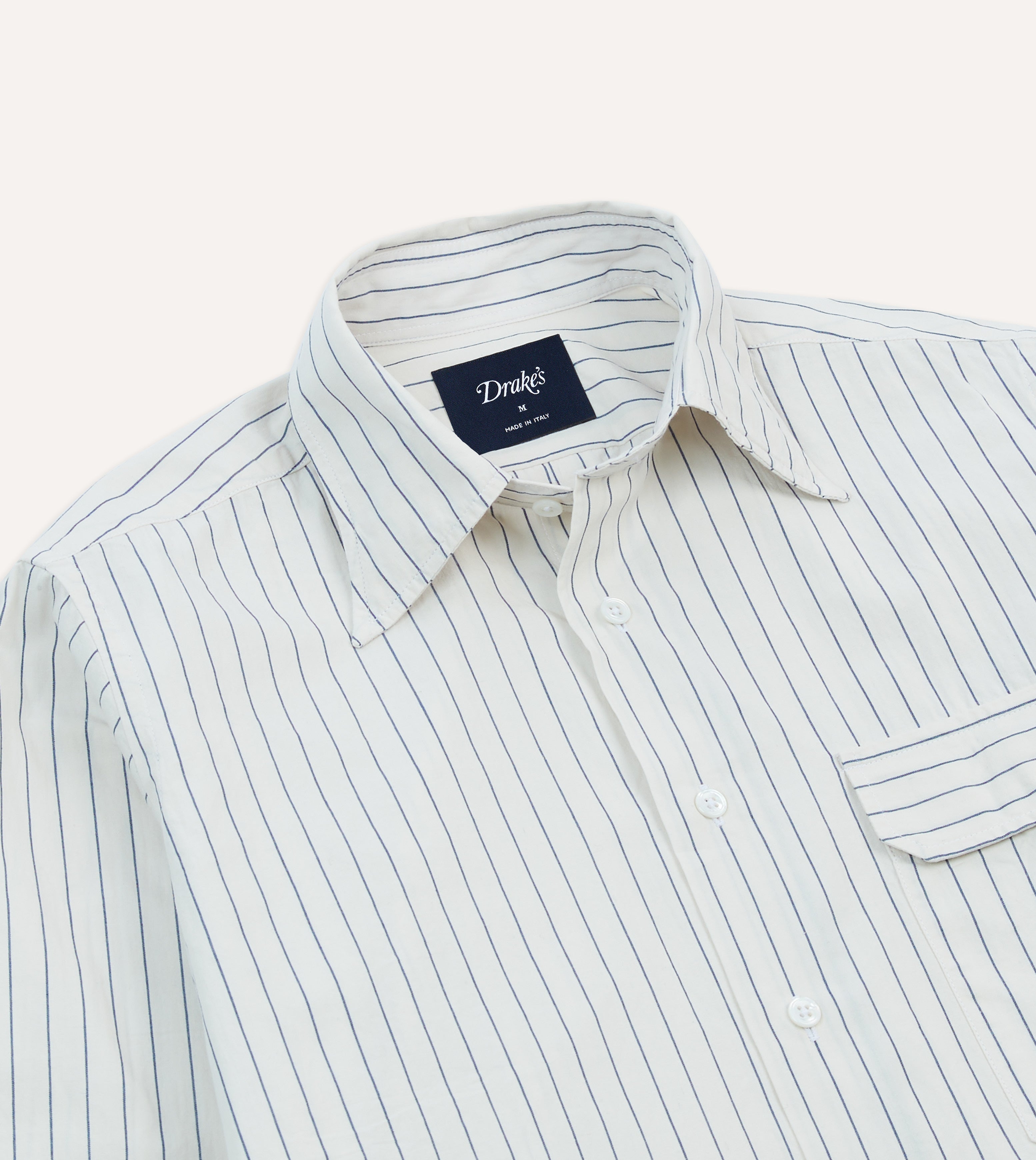 Navy Pencil Stripe Selvedge Cotton Long Point Collar Shirt – Drakes US