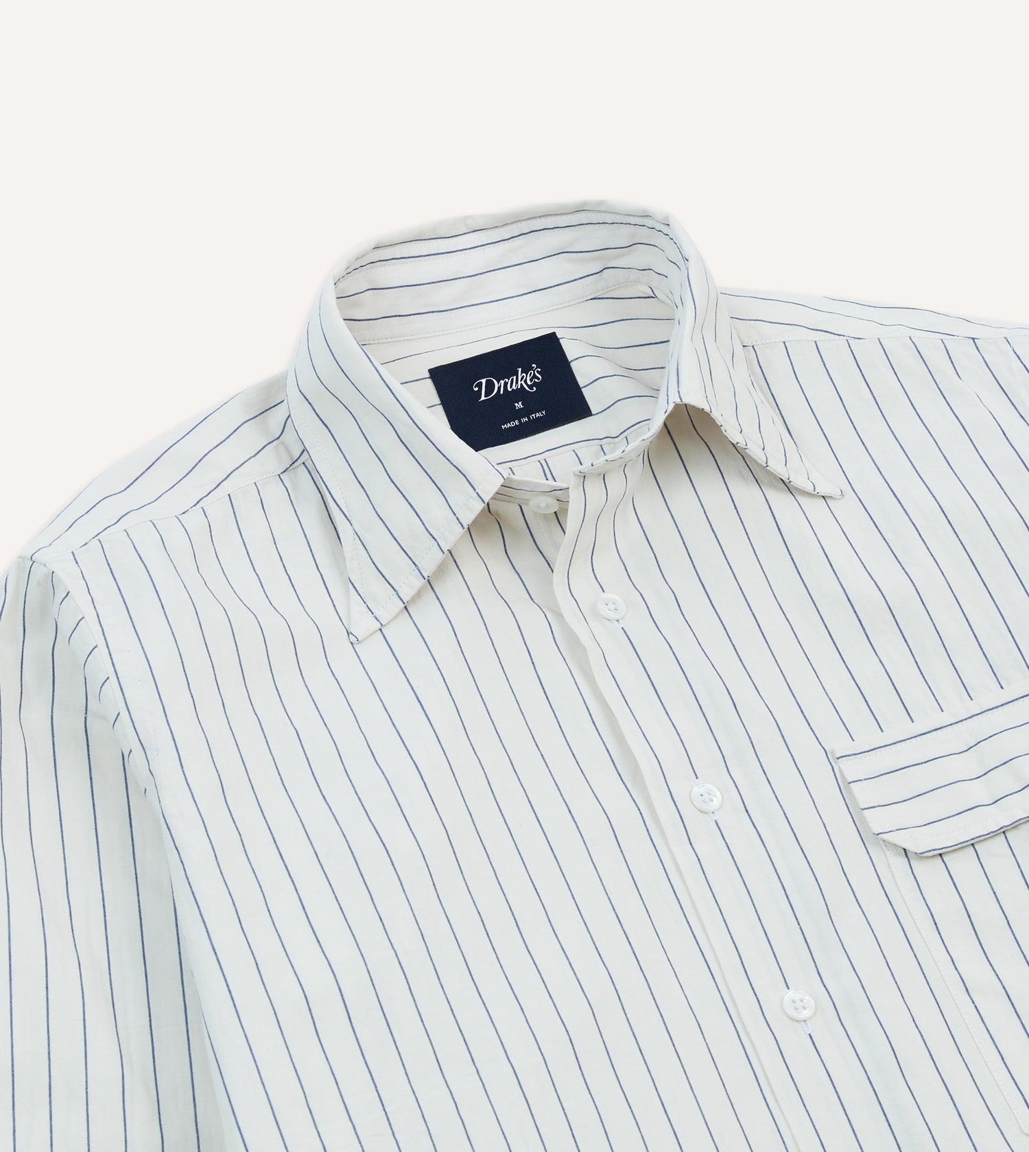Navy Pencil Stripe Selvedge Cotton Long Point Collar Shirt