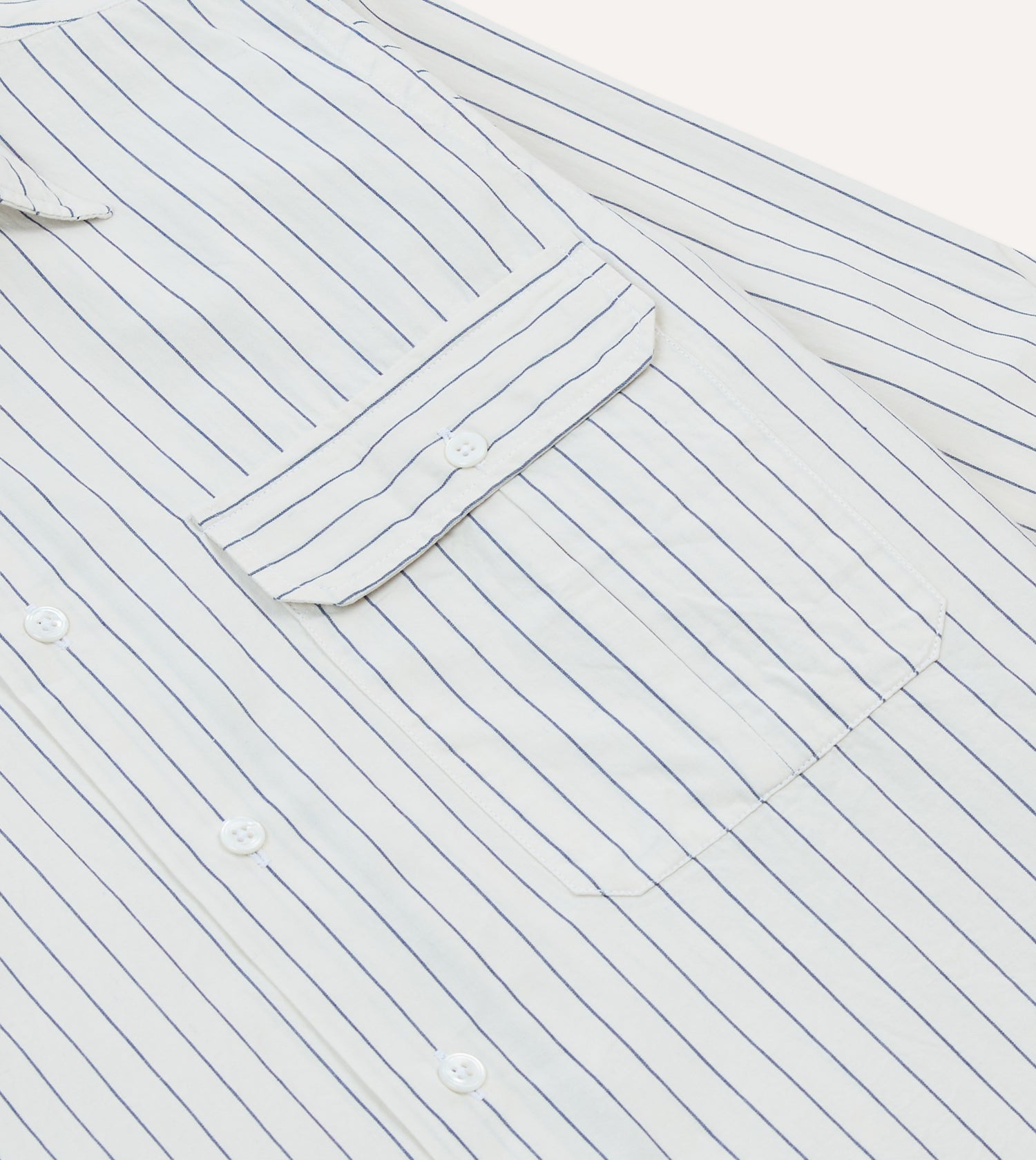 Navy Pencil Stripe Selvedge Cotton Long Point Collar Shirt