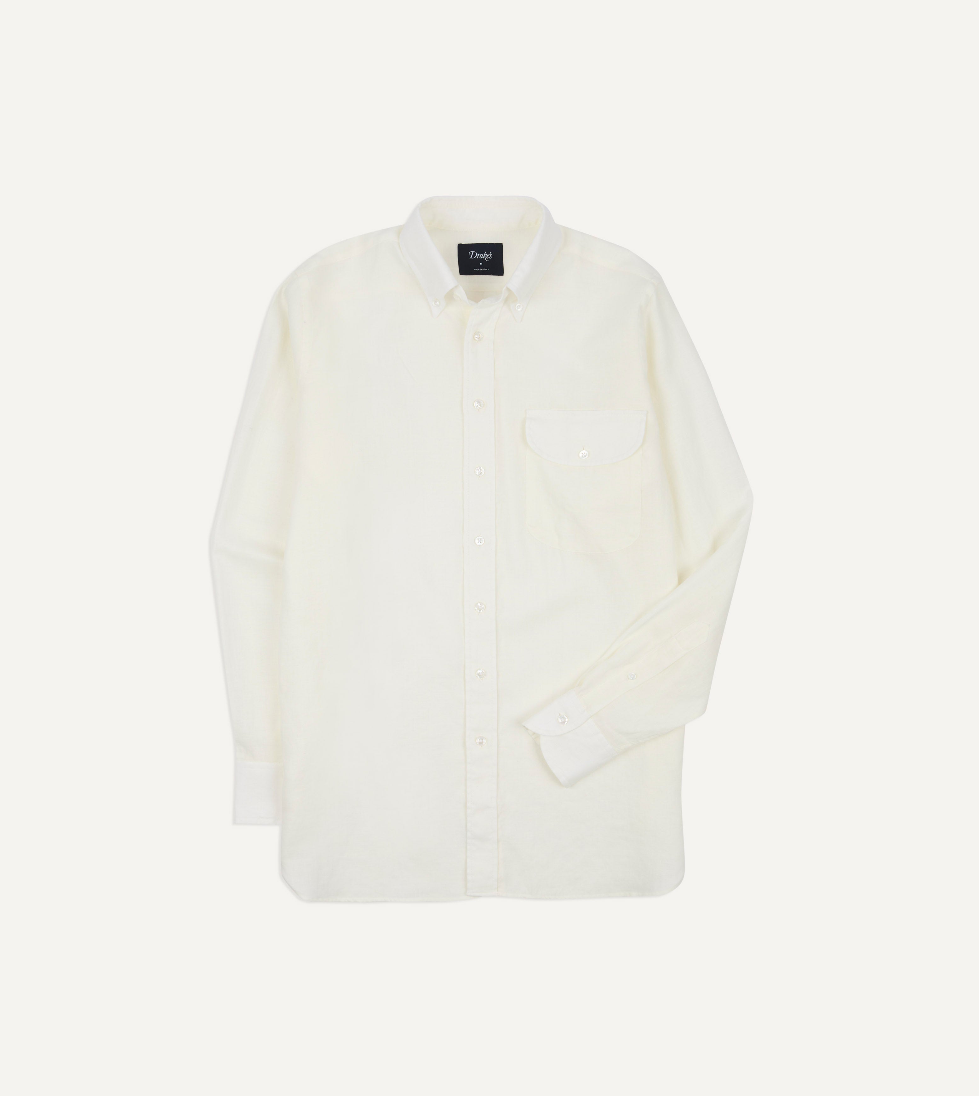 White Linen Button-Down Collar Shirt