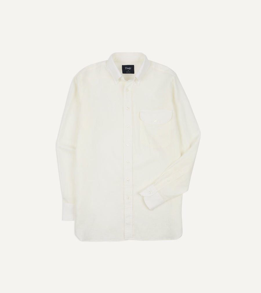 White Linen Button-Down Collar Shirt