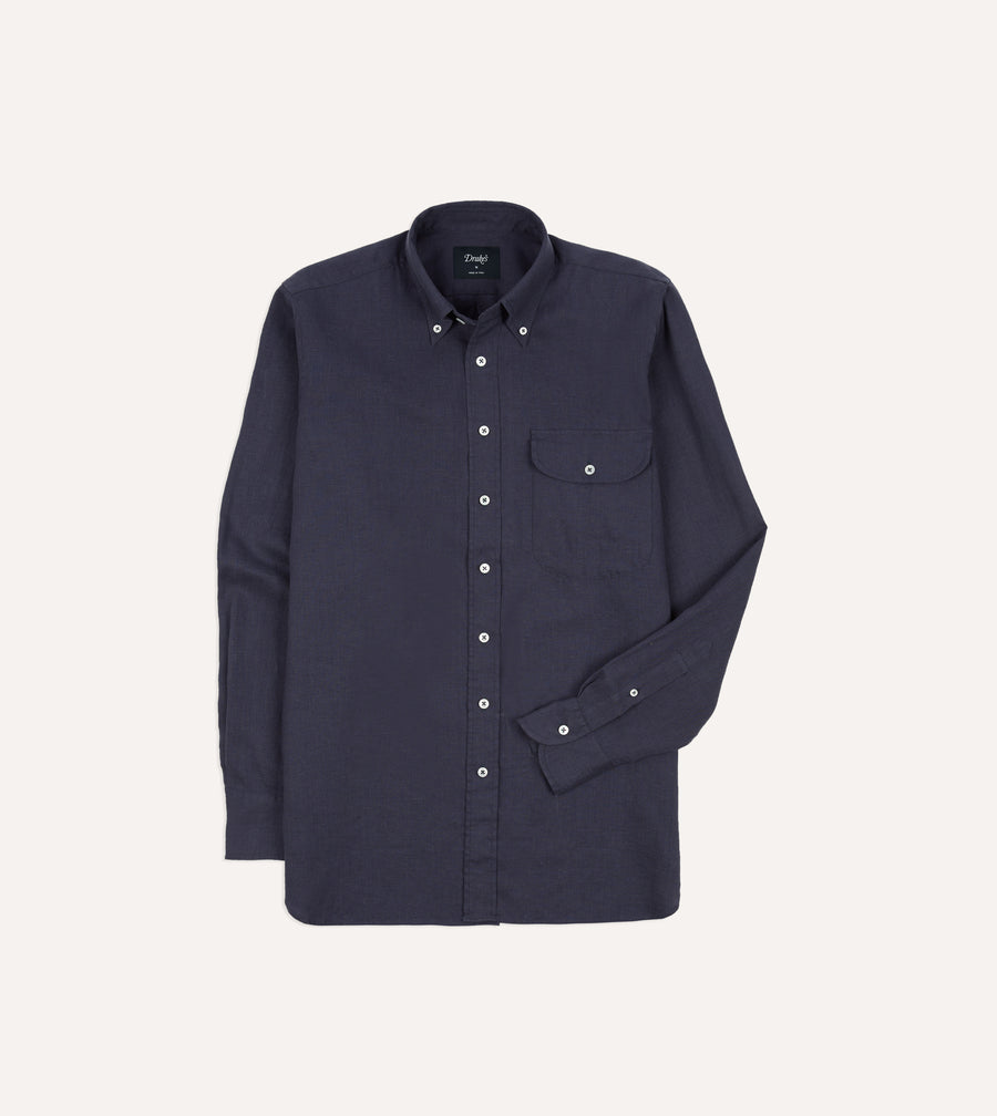 Navy Linen Button-Down Collar Shirt