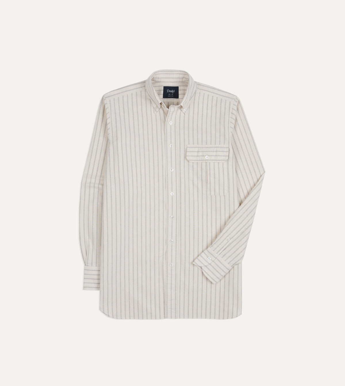 Ecru Stripe Cotton Oxford Cloth Pocket Button-Down Shirt