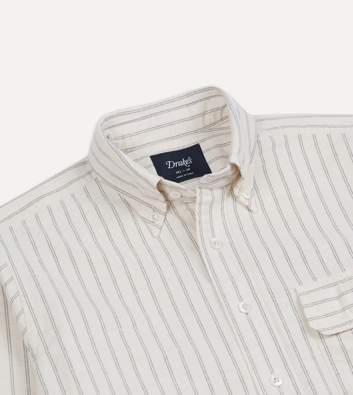 Ecru Stripe Cotton Oxford Cloth Pocket Button-Down Shirt