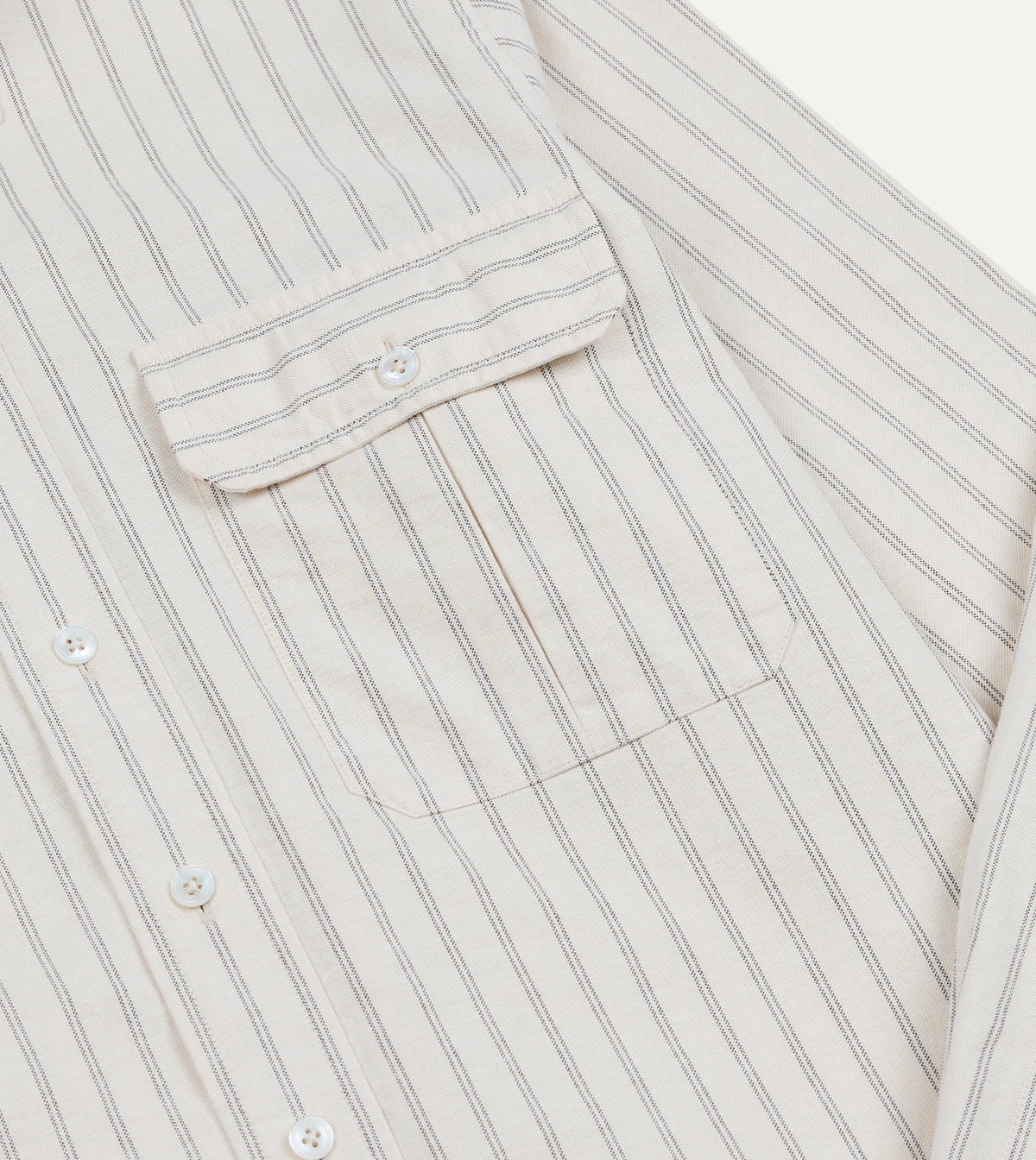 Ecru Stripe Cotton Oxford Cloth Pocket Button-Down Shirt