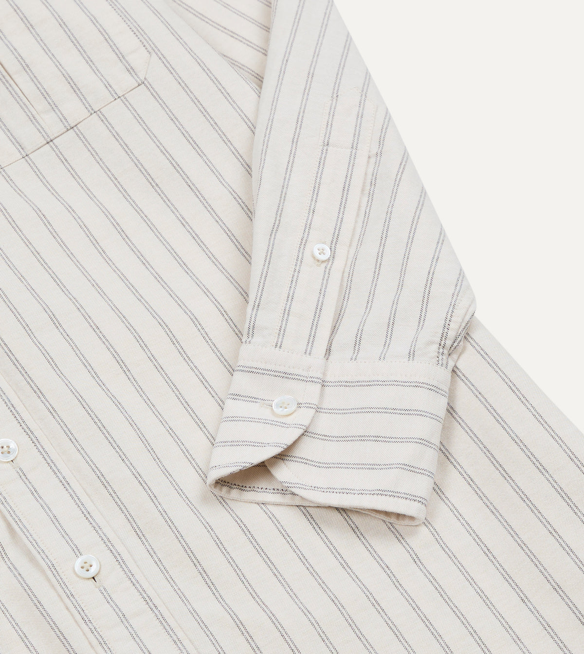 Ecru Stripe Cotton Oxford Cloth Pocket Button-Down Shirt