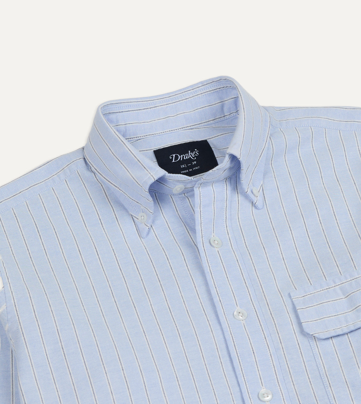 Blue Stripe Cotton Oxford Cloth Pocket Button-Down Shirt
