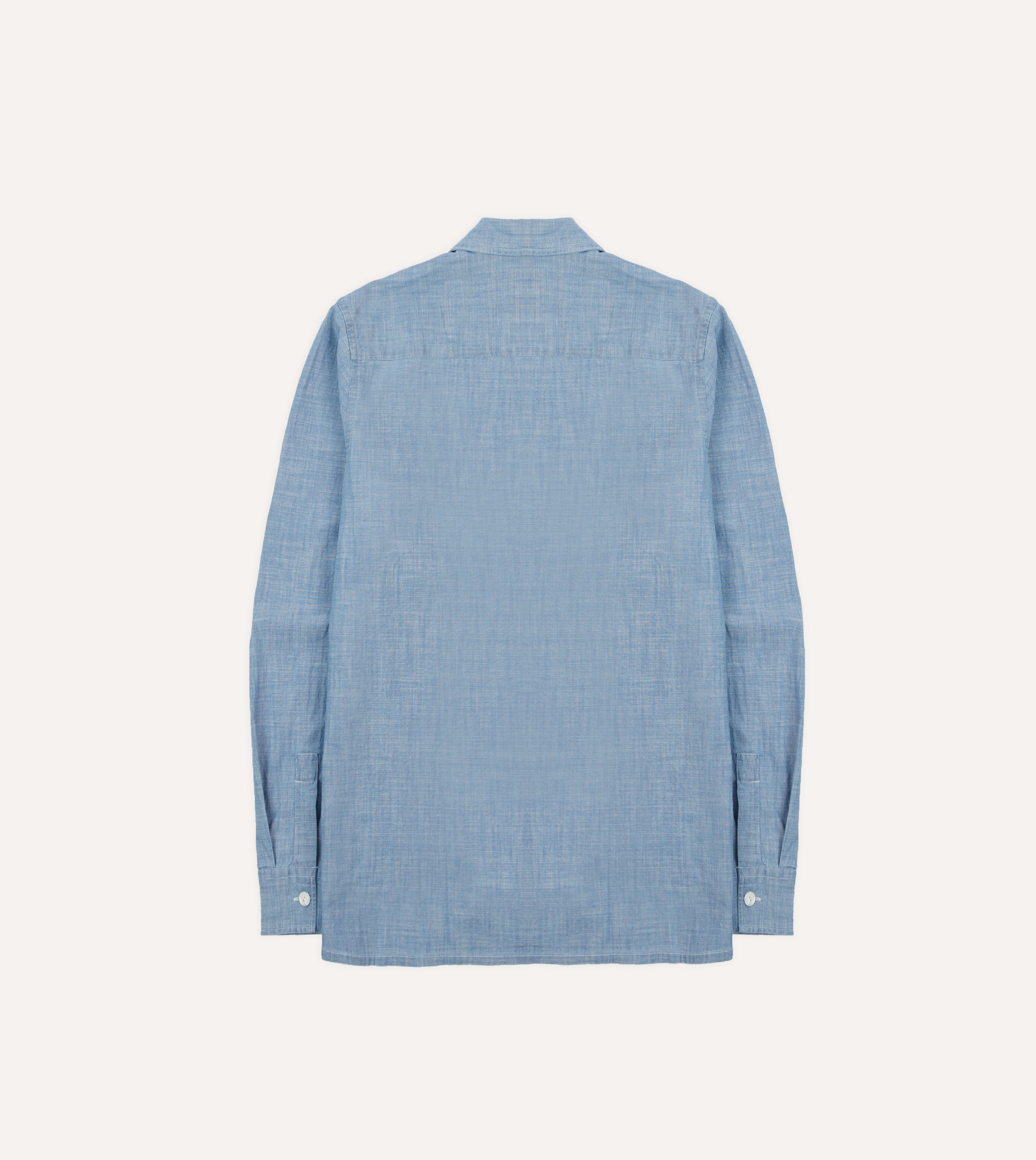 Bleach Wash Chambray Cotton Long Sleeve Cuban Shirt