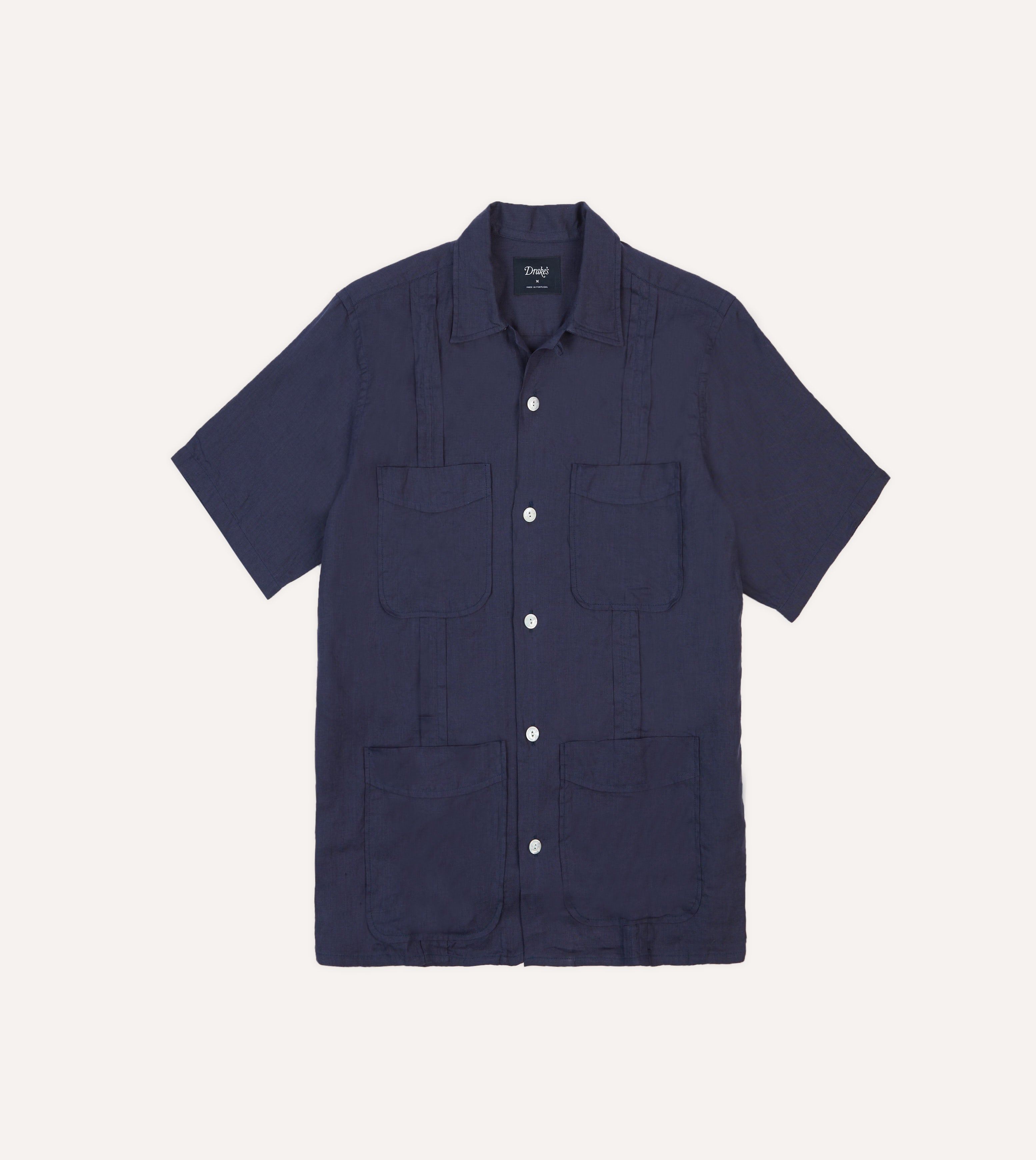 Navy Linen Short Sleeve Cuban Shirt