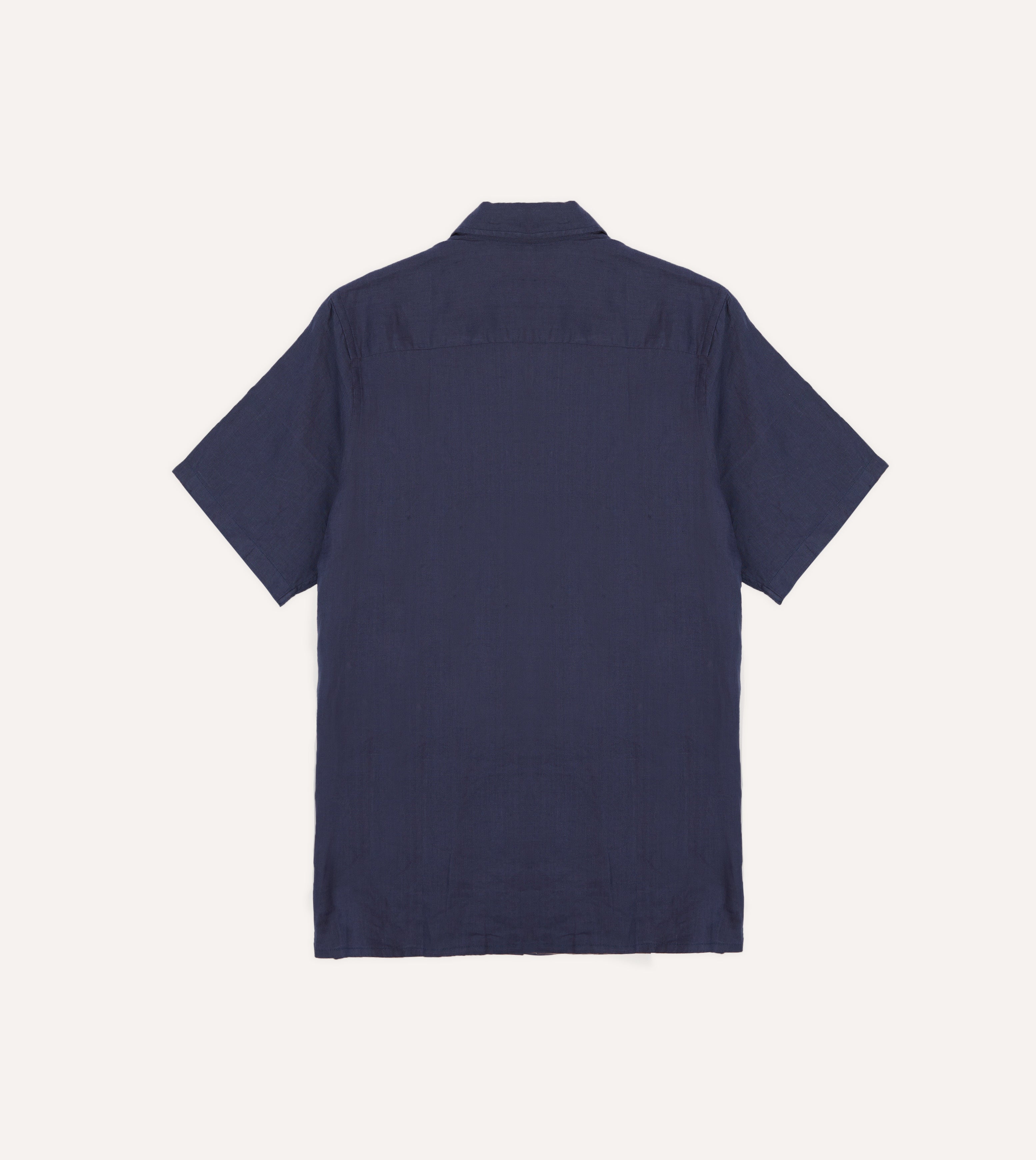 Navy Linen Short Sleeve Cuban Shirt
