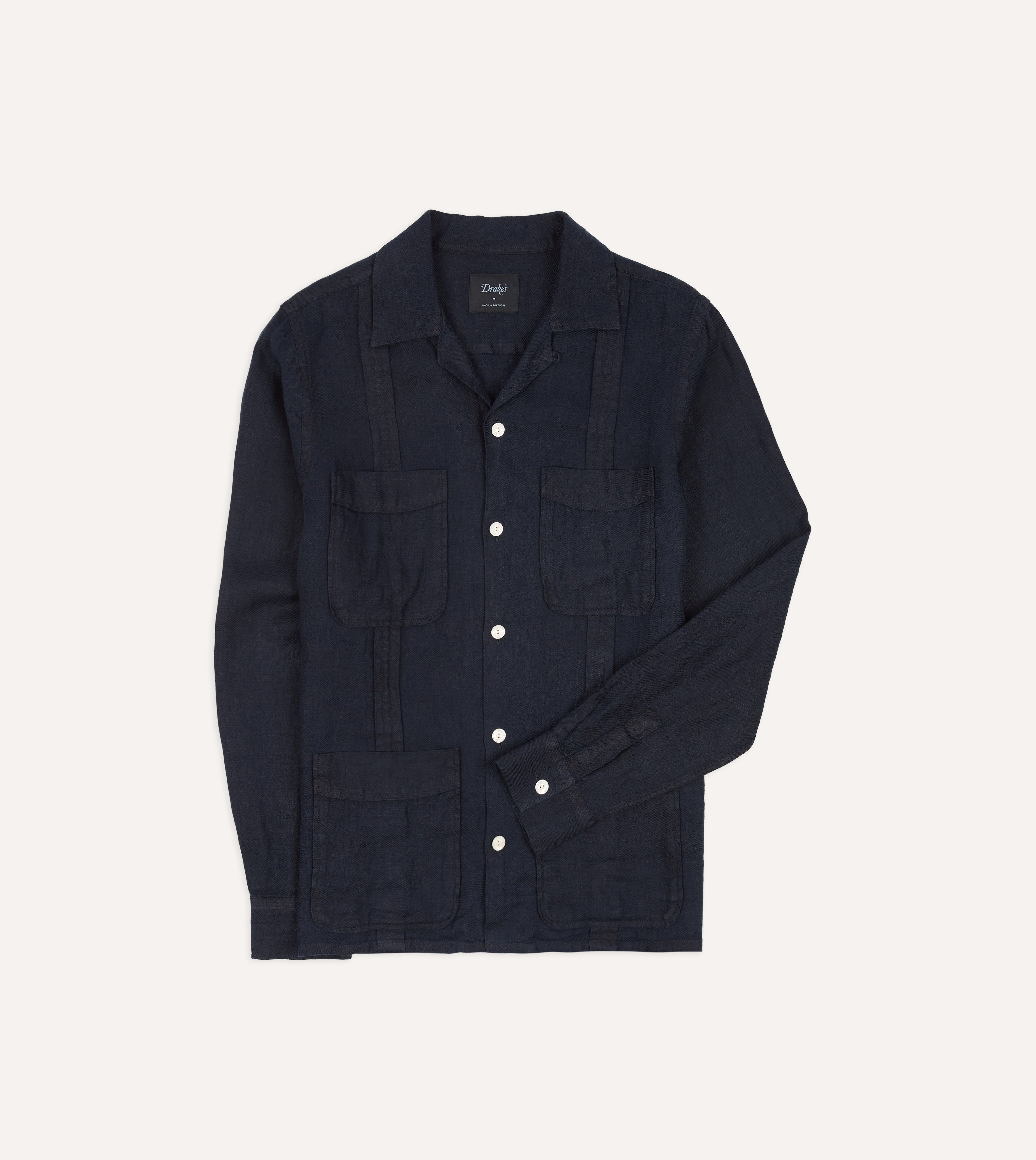 Navy Linen Twill Cuban Shirt