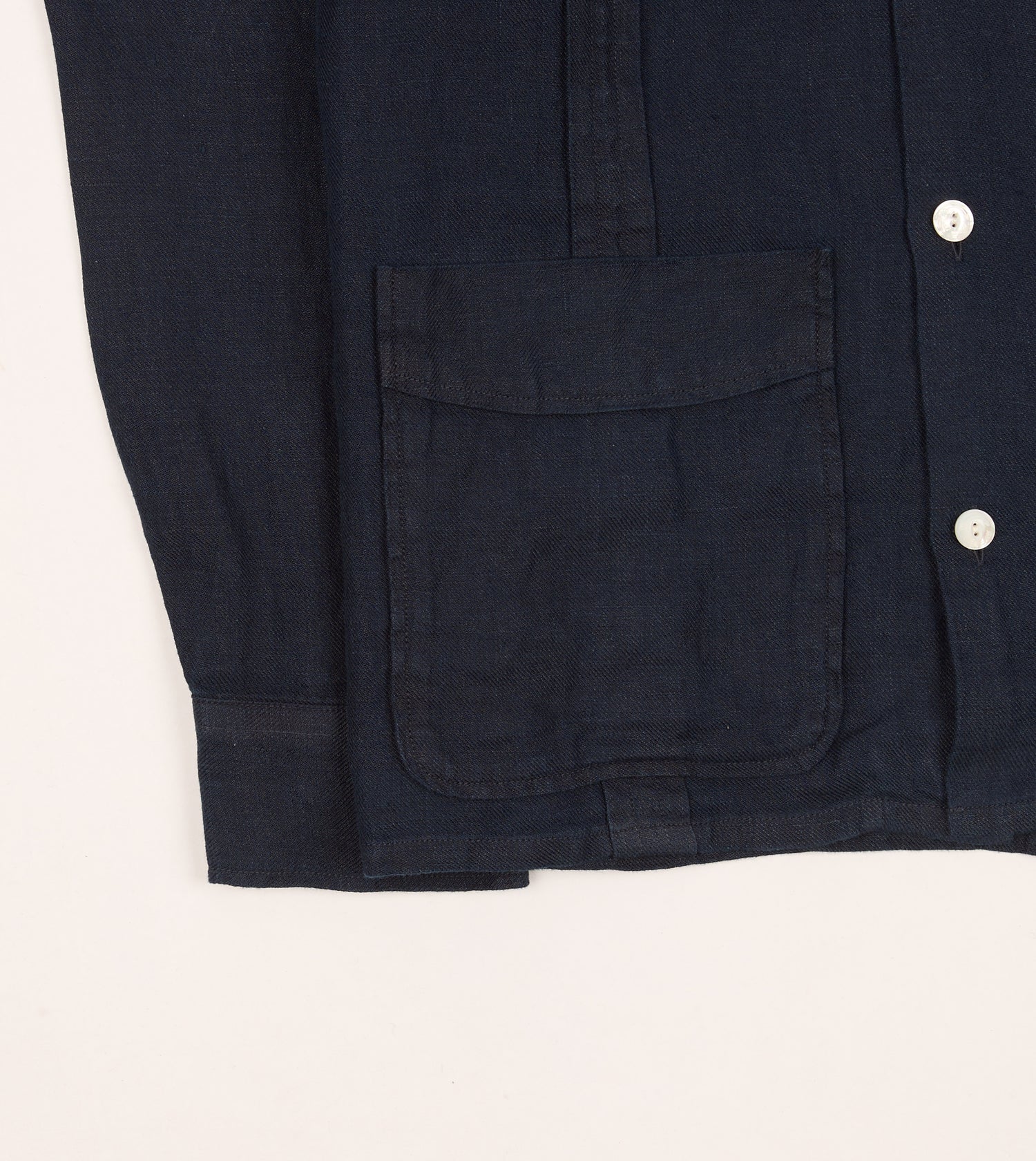 Navy Linen Twill Cuban Shirt