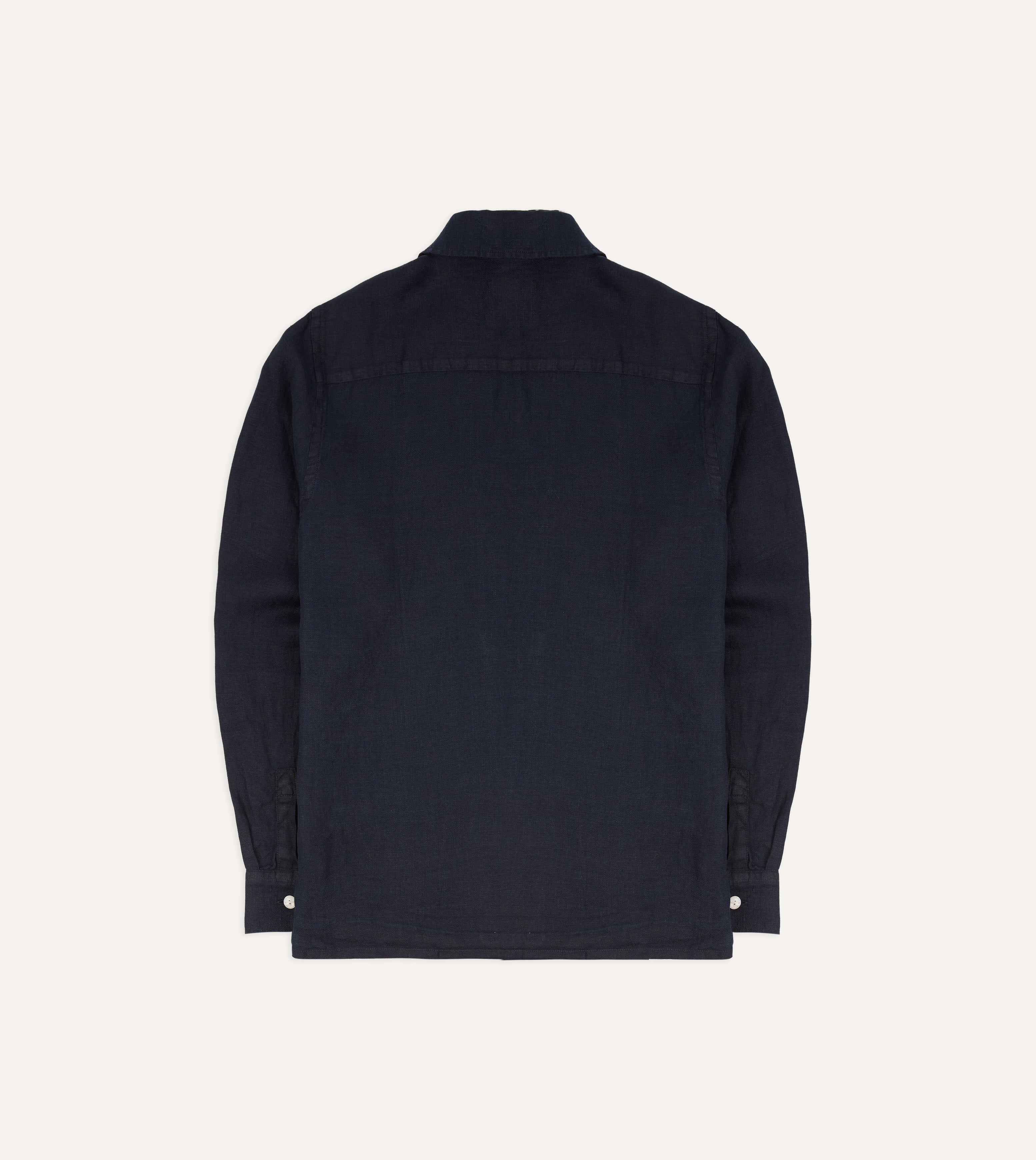 Navy Linen Twill Cuban Shirt
