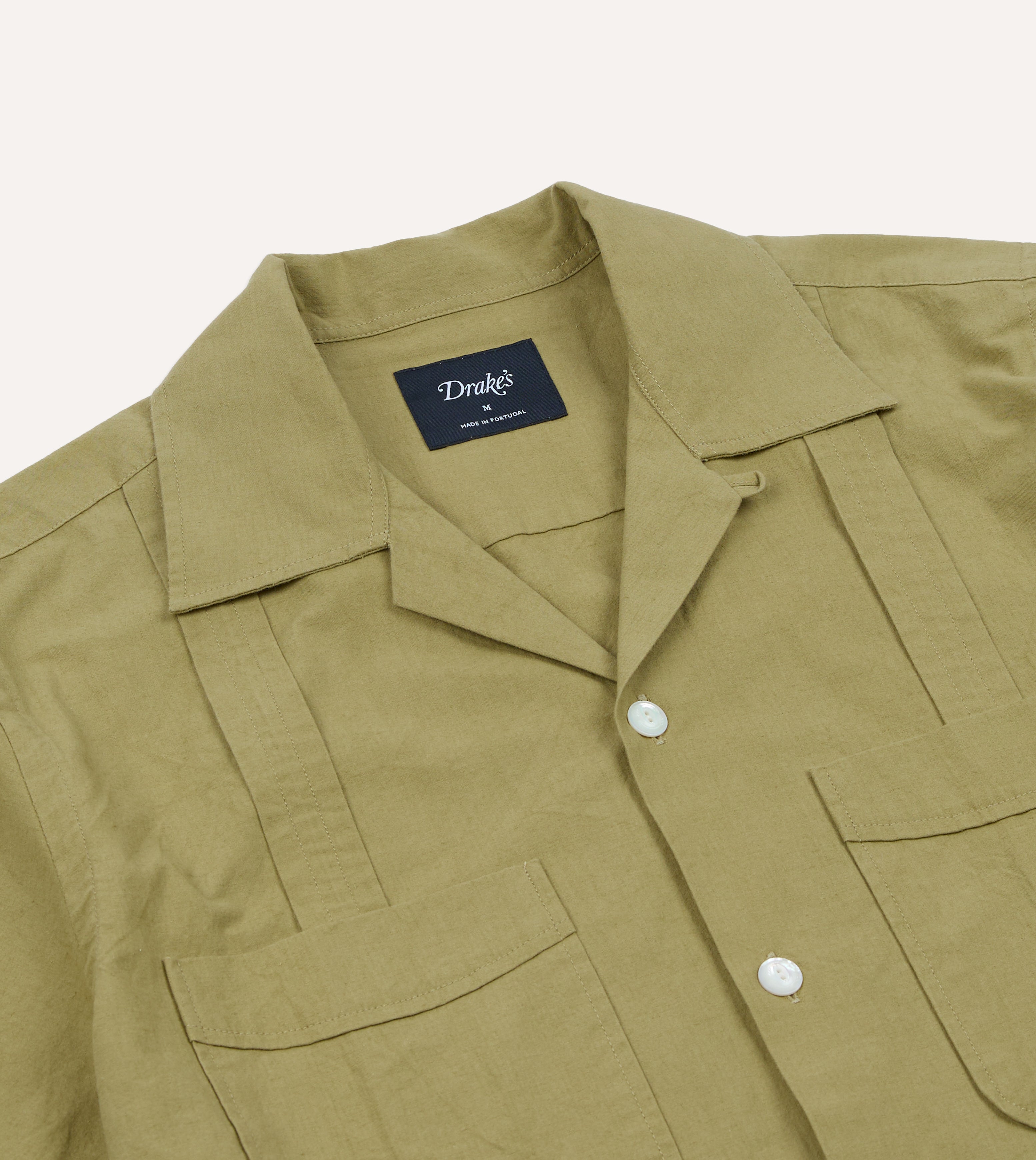 Khaki Cotton-Linen Crepe Cuban Shirt – Drakes US