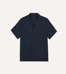 Indigo Linen Short Sleeve Safari Shirt