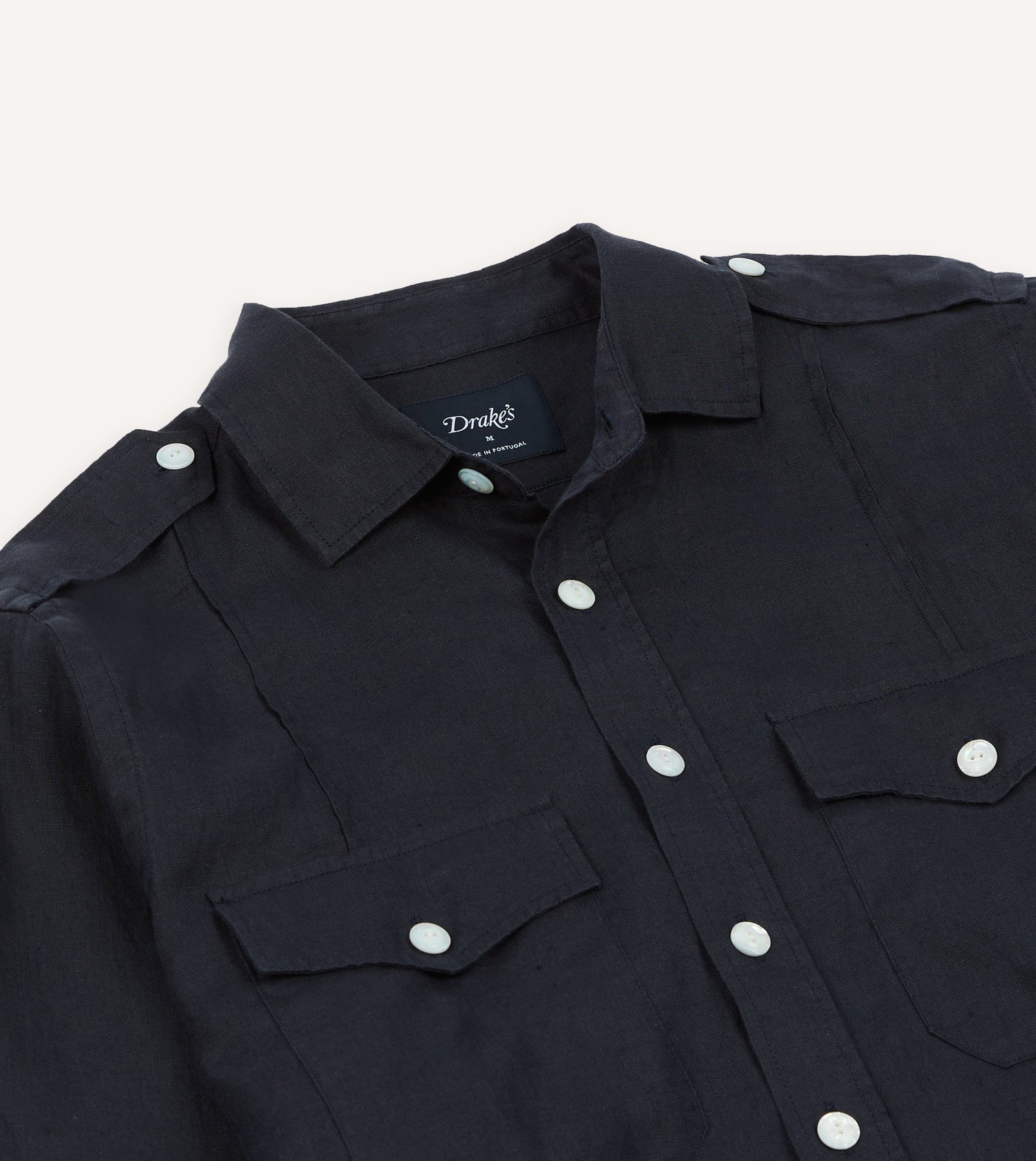 Navy Linen Pintuck Military Shirt