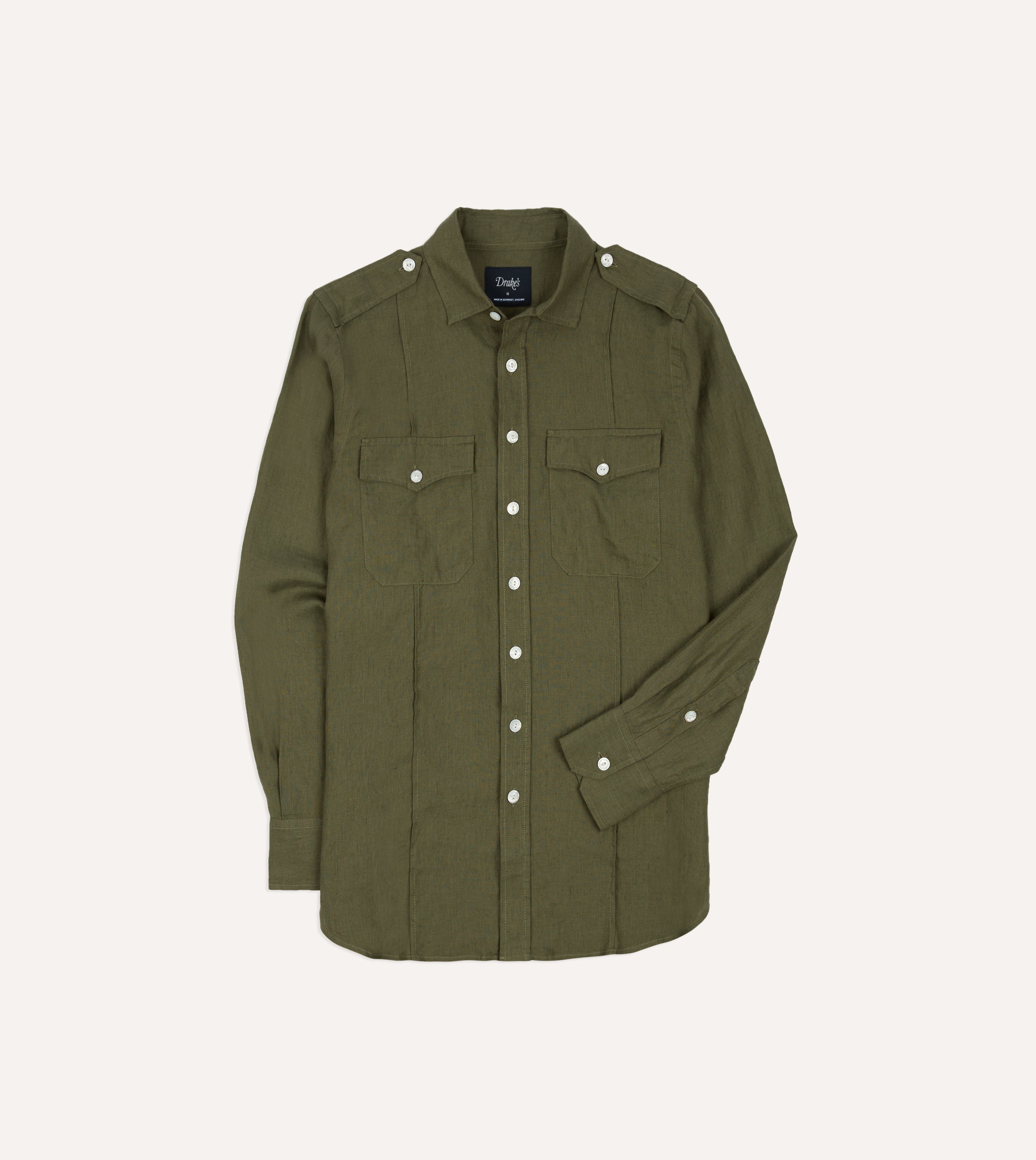 ARGUE MILITARY COTTON LINEN SHIRT カーキ Khaki Linen Pintuck Military Shirt – Drakes US