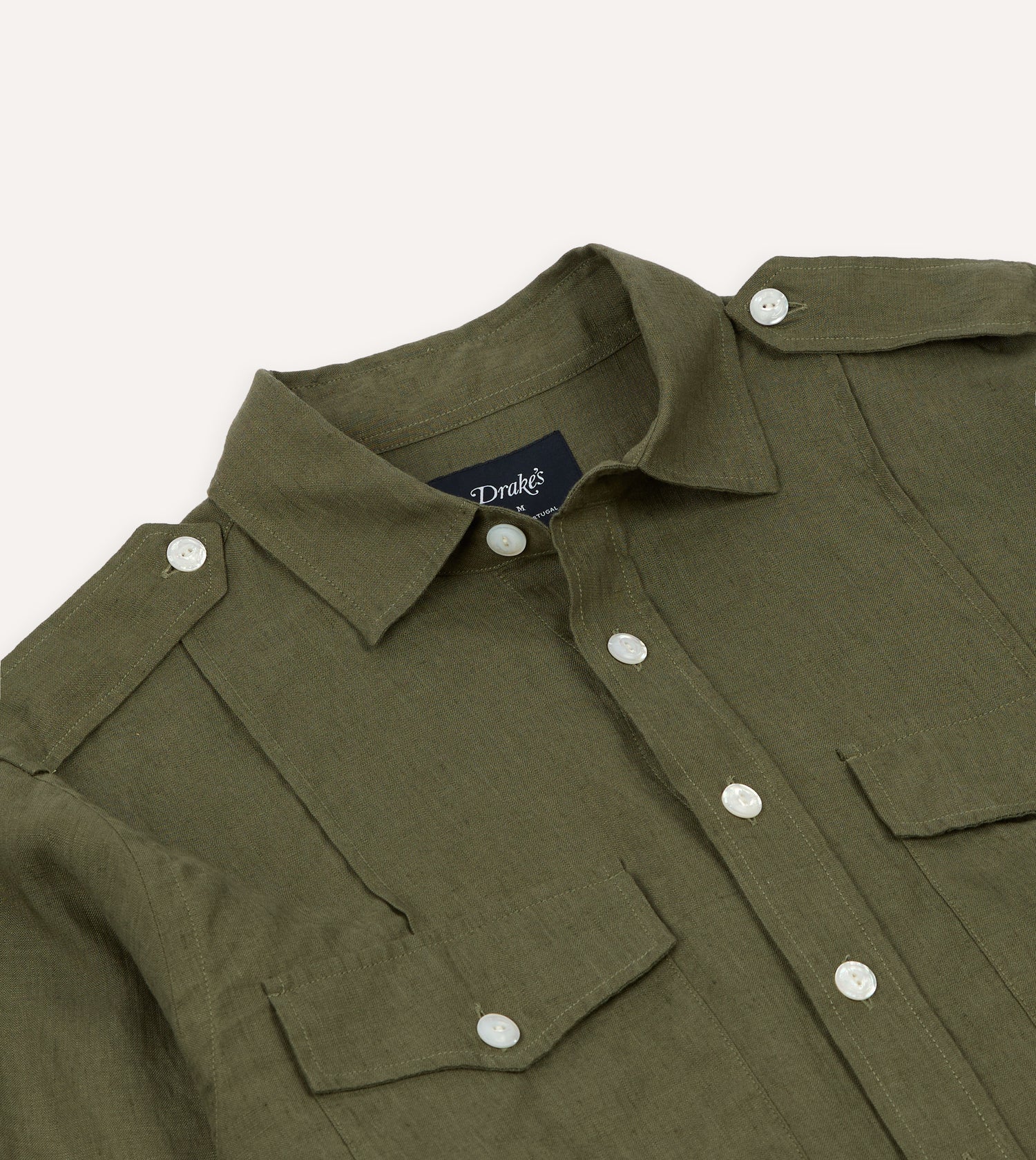 Khaki Linen Pintuck Military Shirt