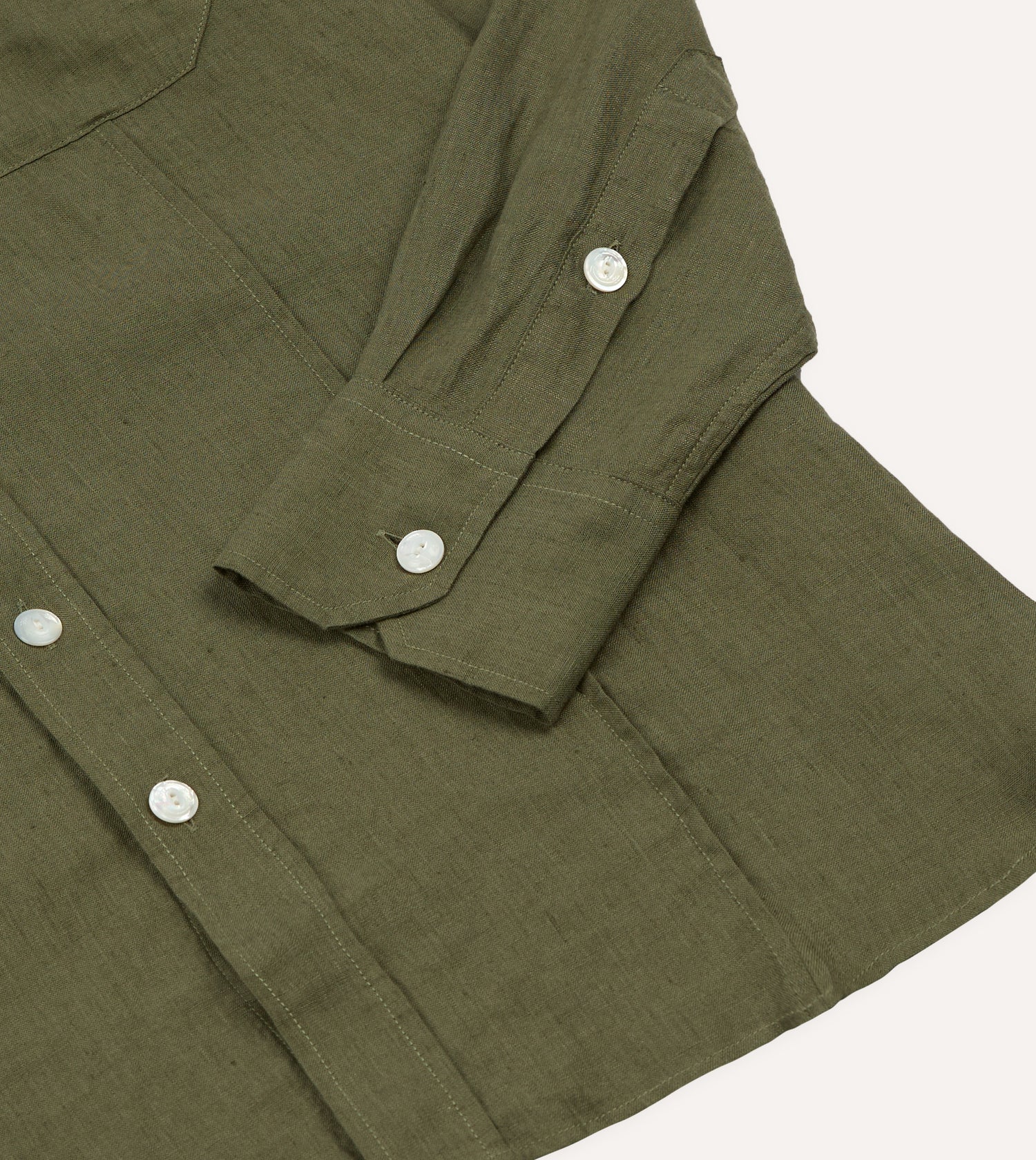 Khaki Linen Pintuck Military Shirt