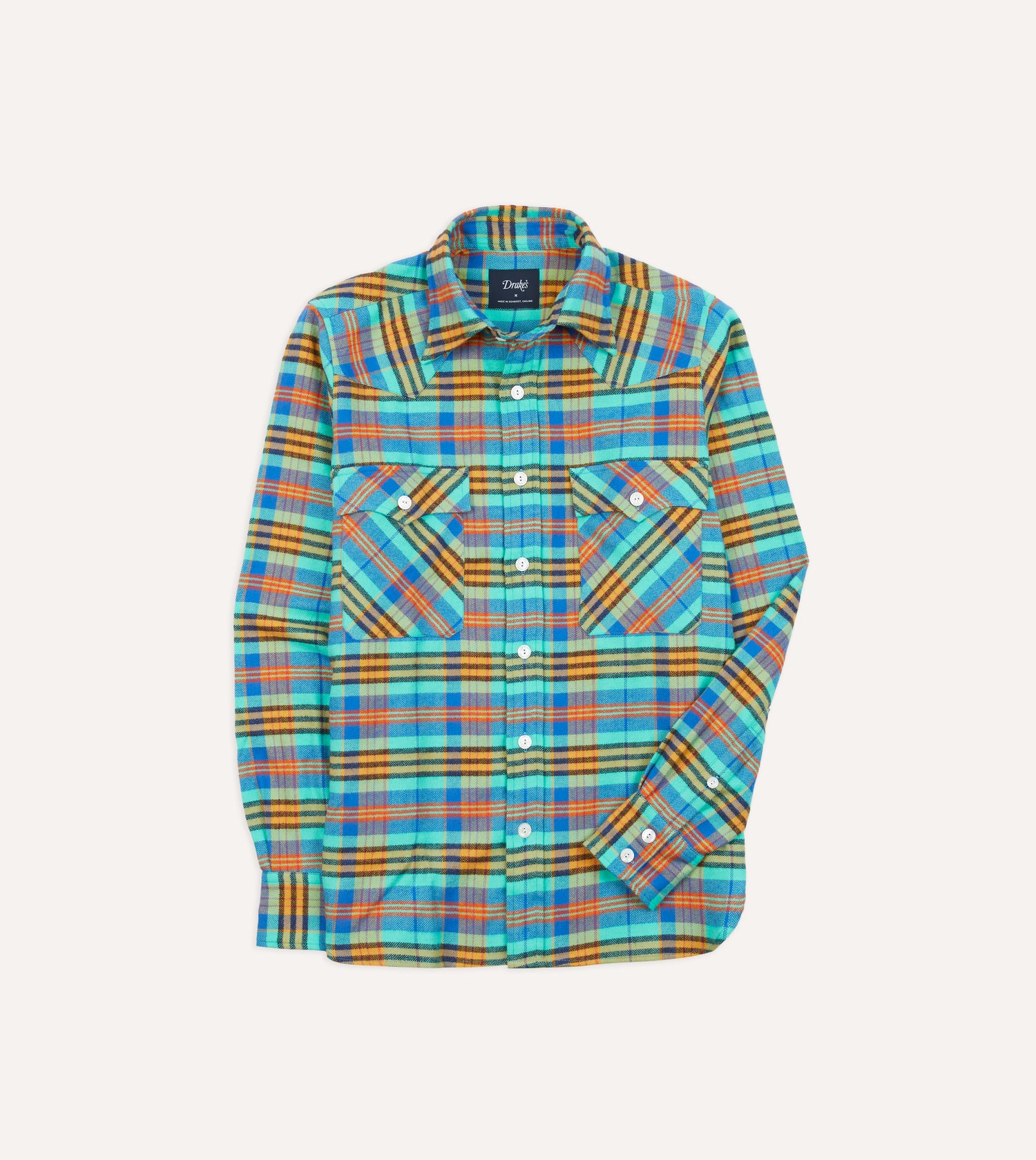 Light Blue Check Brushed Cotton Two-Pocket Western Shirt